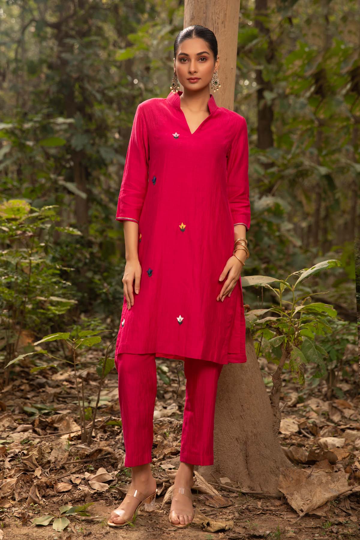 Fuchsia Collar Kurta & Pants