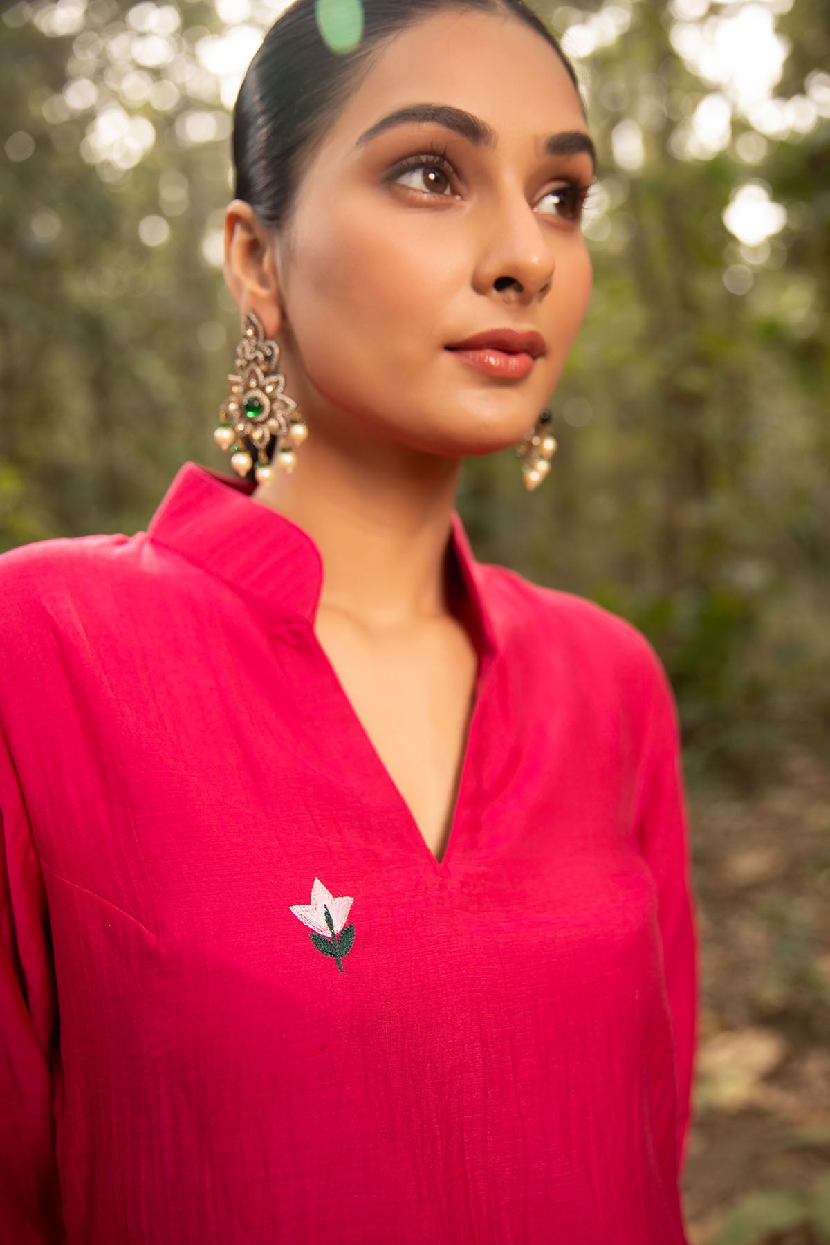 Fuchsia Collar Kurta & Pants