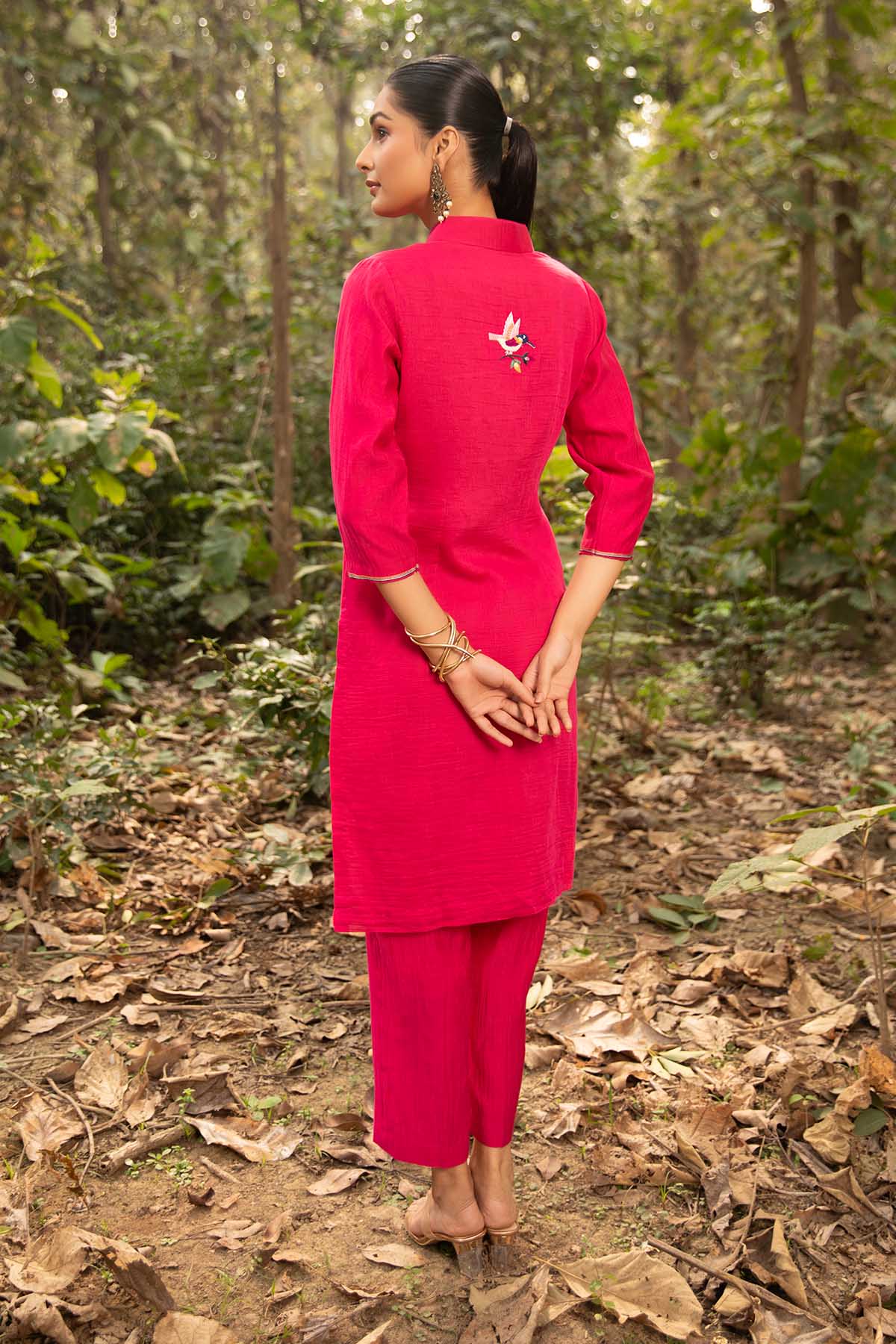 Fuchsia Collar Kurta & Pants