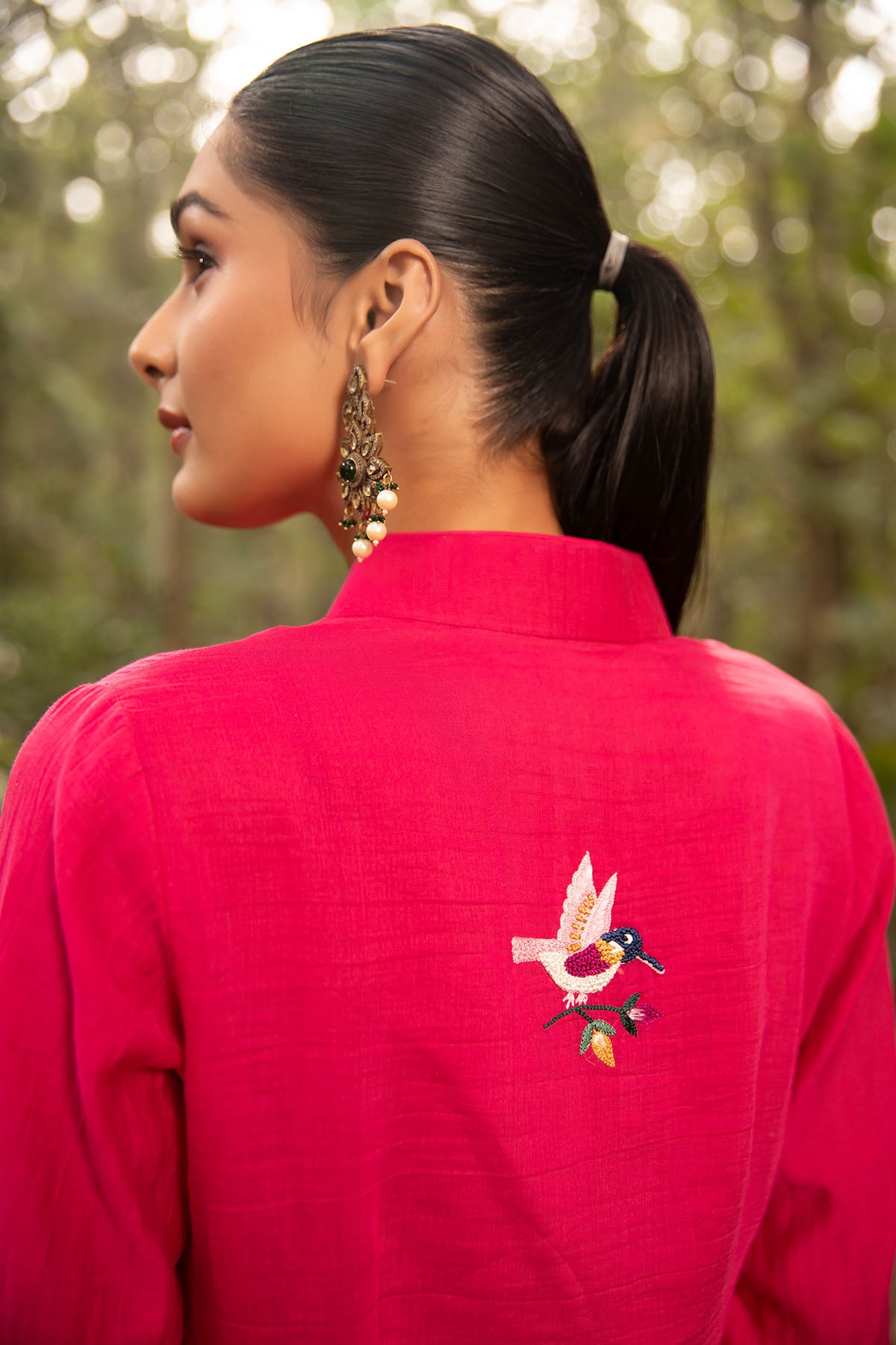 Fuchsia Collar Kurta & Pants