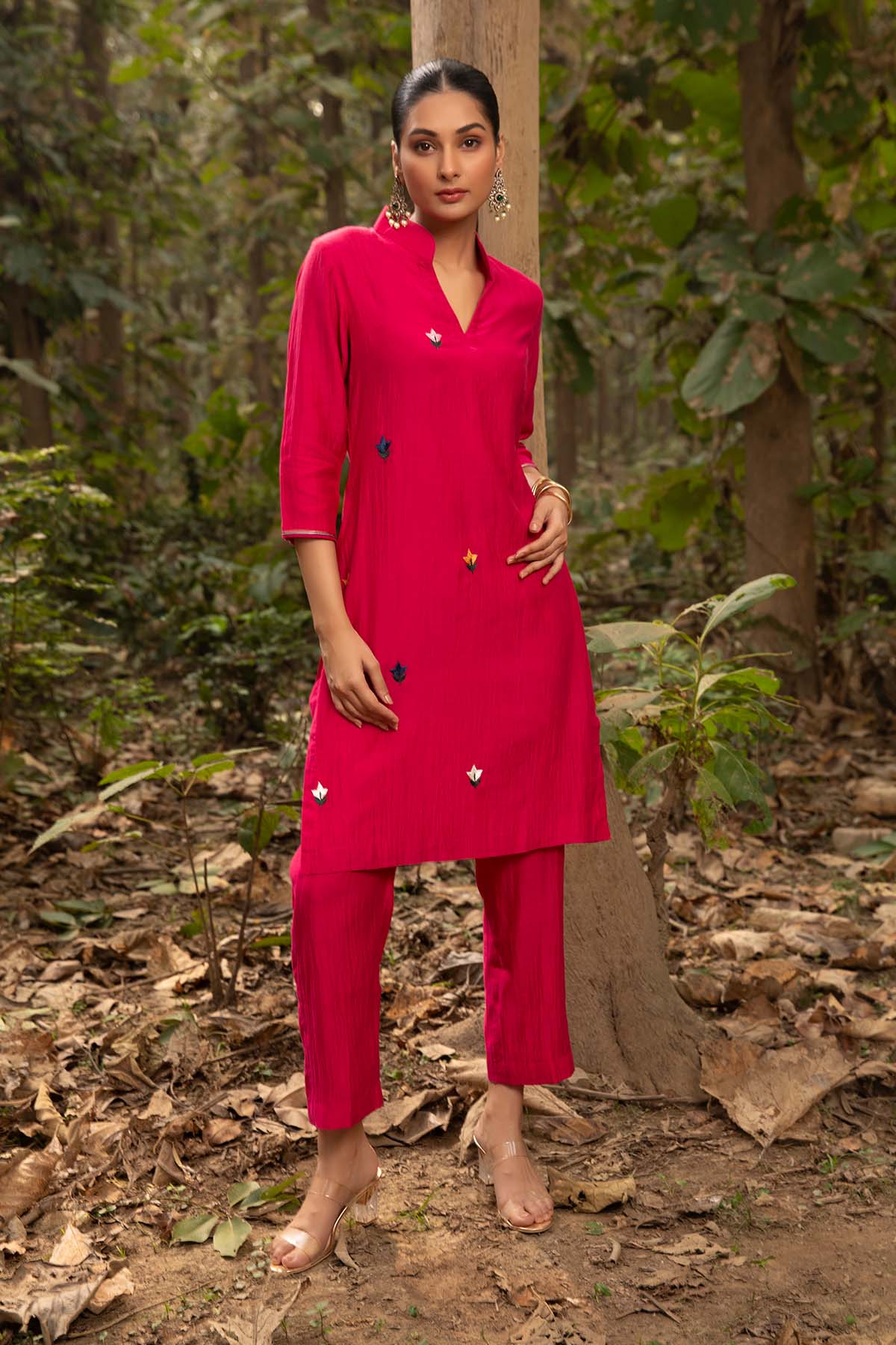 Buy Fuchsia Collar Kurta & Pants by Richa Chhabra Malhotra for women online at ScrollnShops