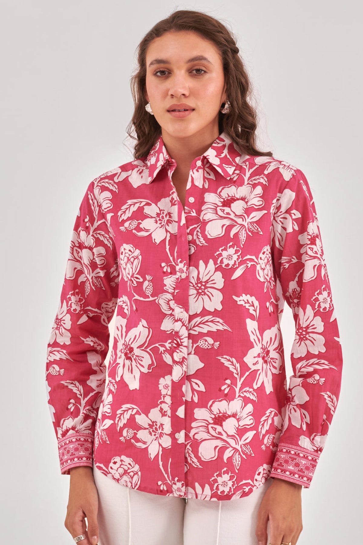 Buy Fuchsia Cotton Printed Shirt for Women by Qomn Designer online available at scrollnshops