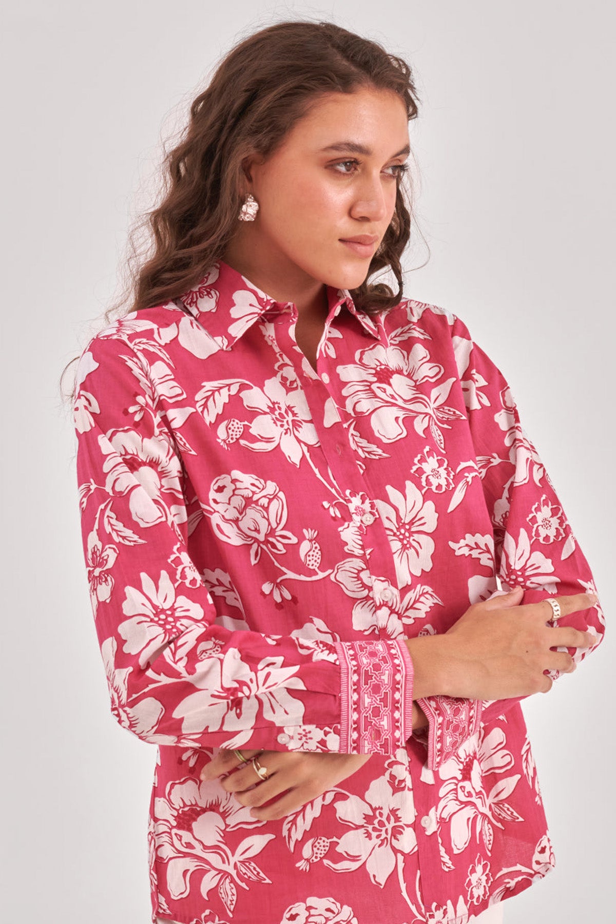 Fuchsia Cotton Printed Shirt