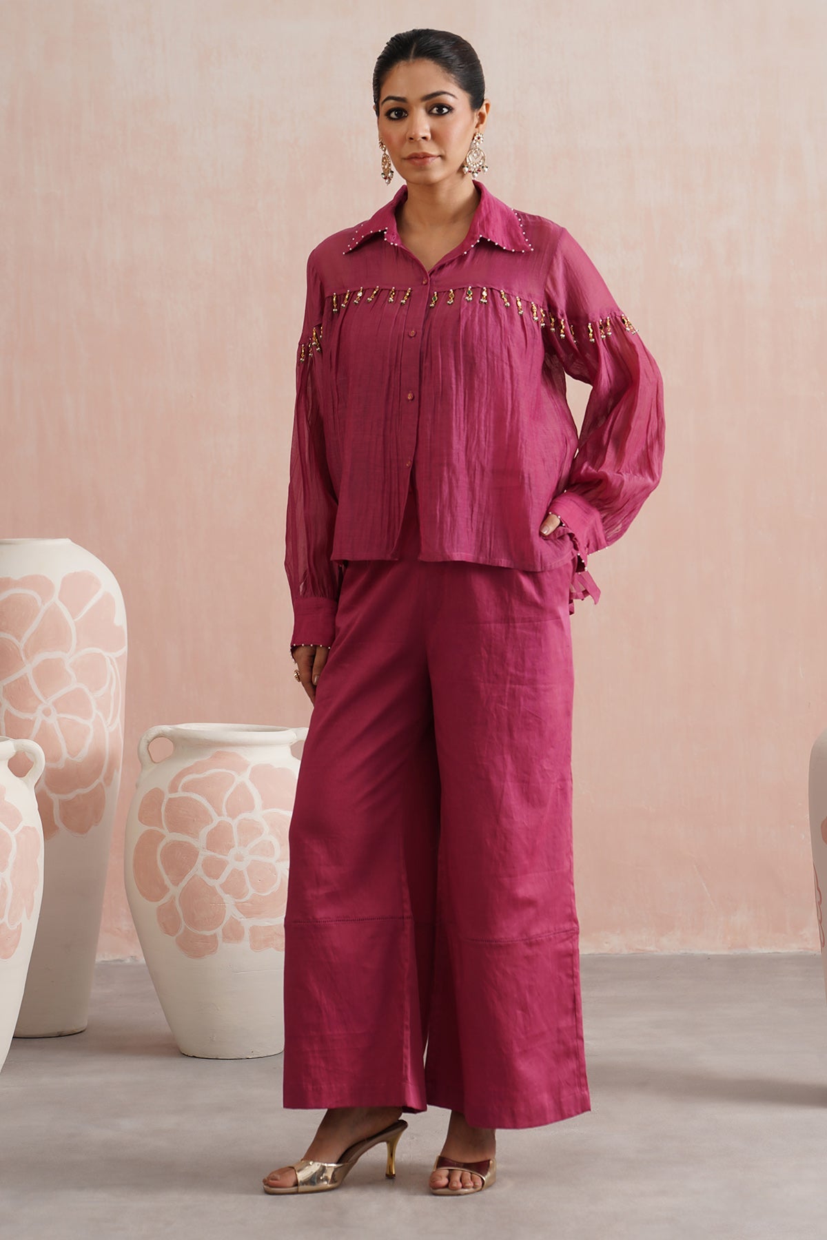 Buy Fuchsia Embellished Co-ord Set for women online available at Scrollnshops 