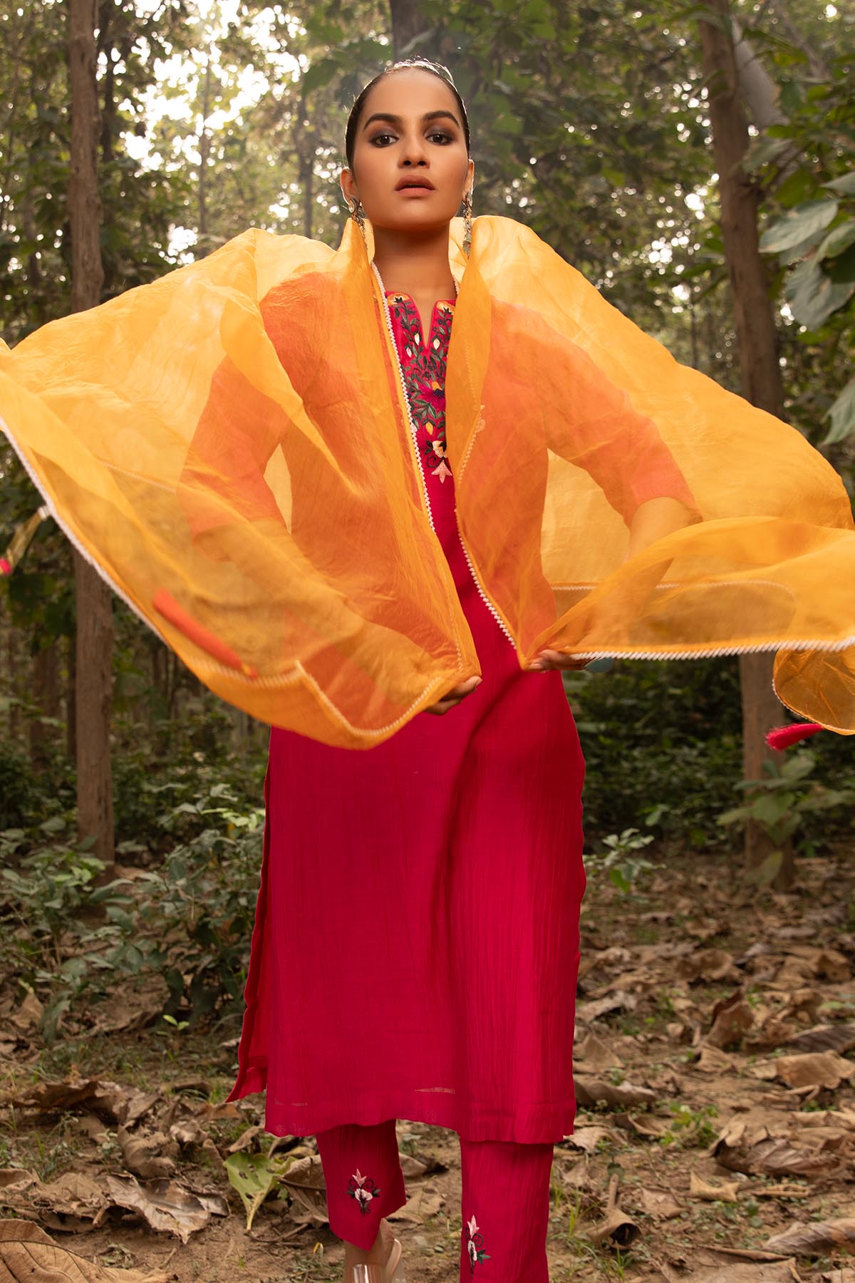 Fuchsia Embroidered Kurta Set