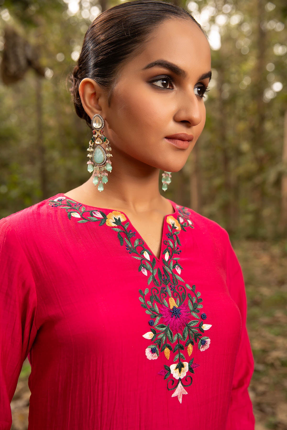 Fuchsia Embroidered Kurta Set