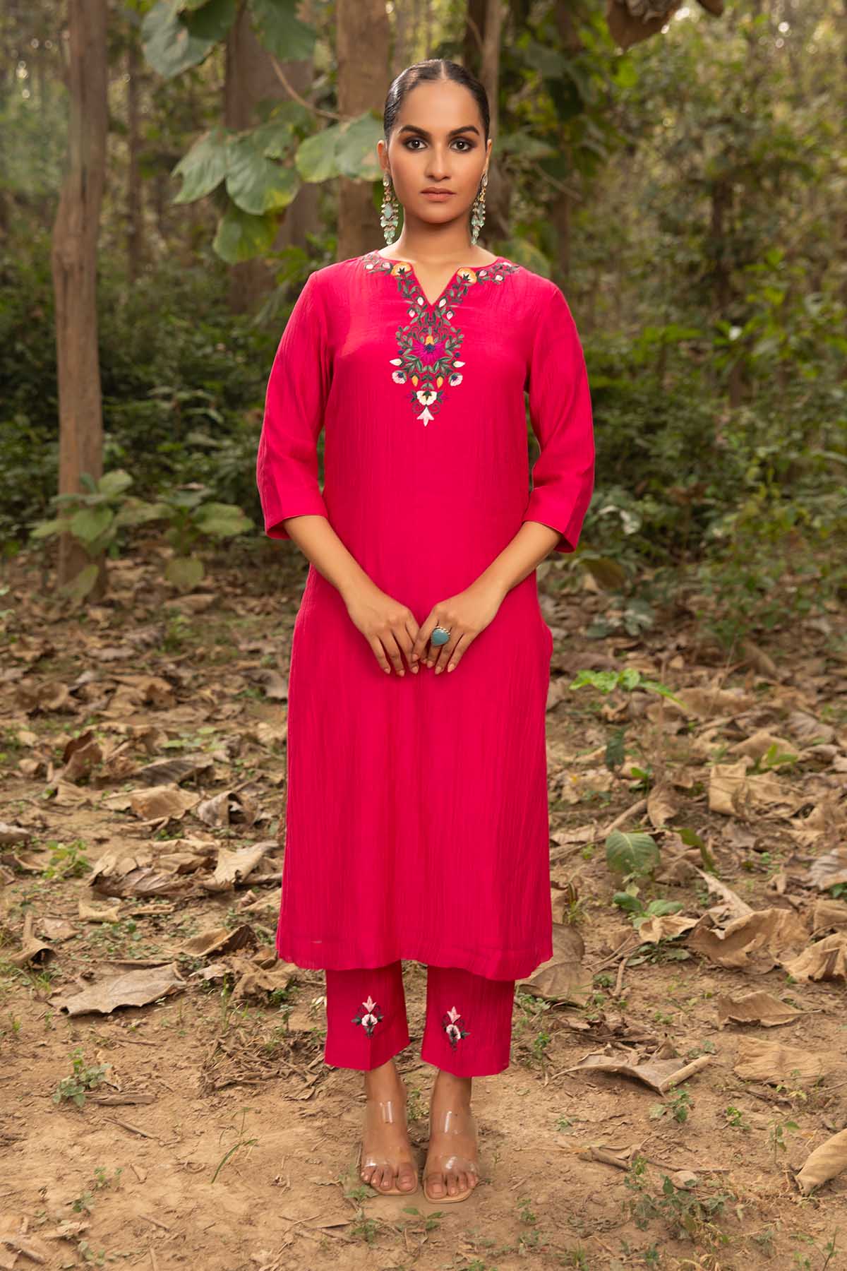Fuchsia Embroidered Kurta Set