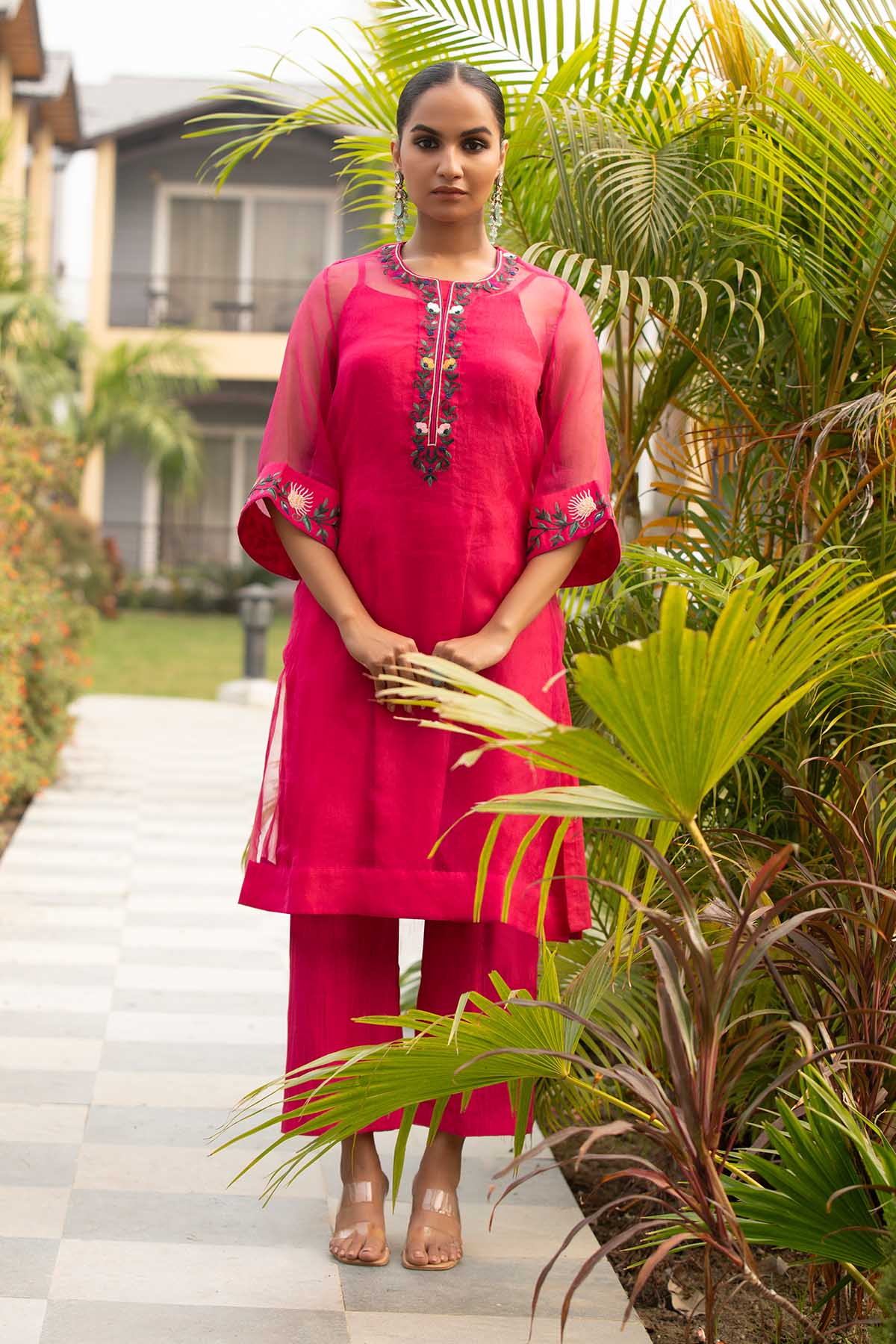 Buy Fuchsia Embroidered Tunic Set by Richa Chhabra Malhotra for women online at ScrollnShops