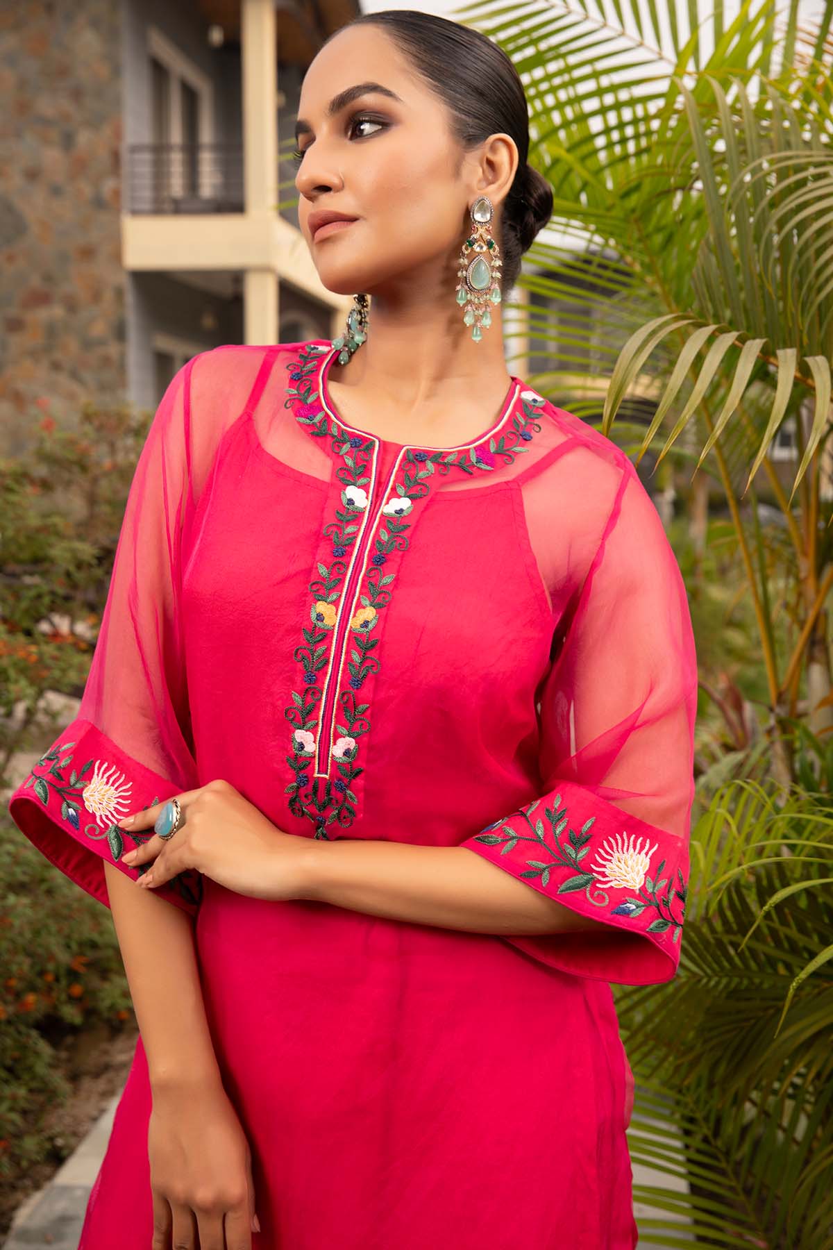 Fuchsia Embroidered Tunic Set