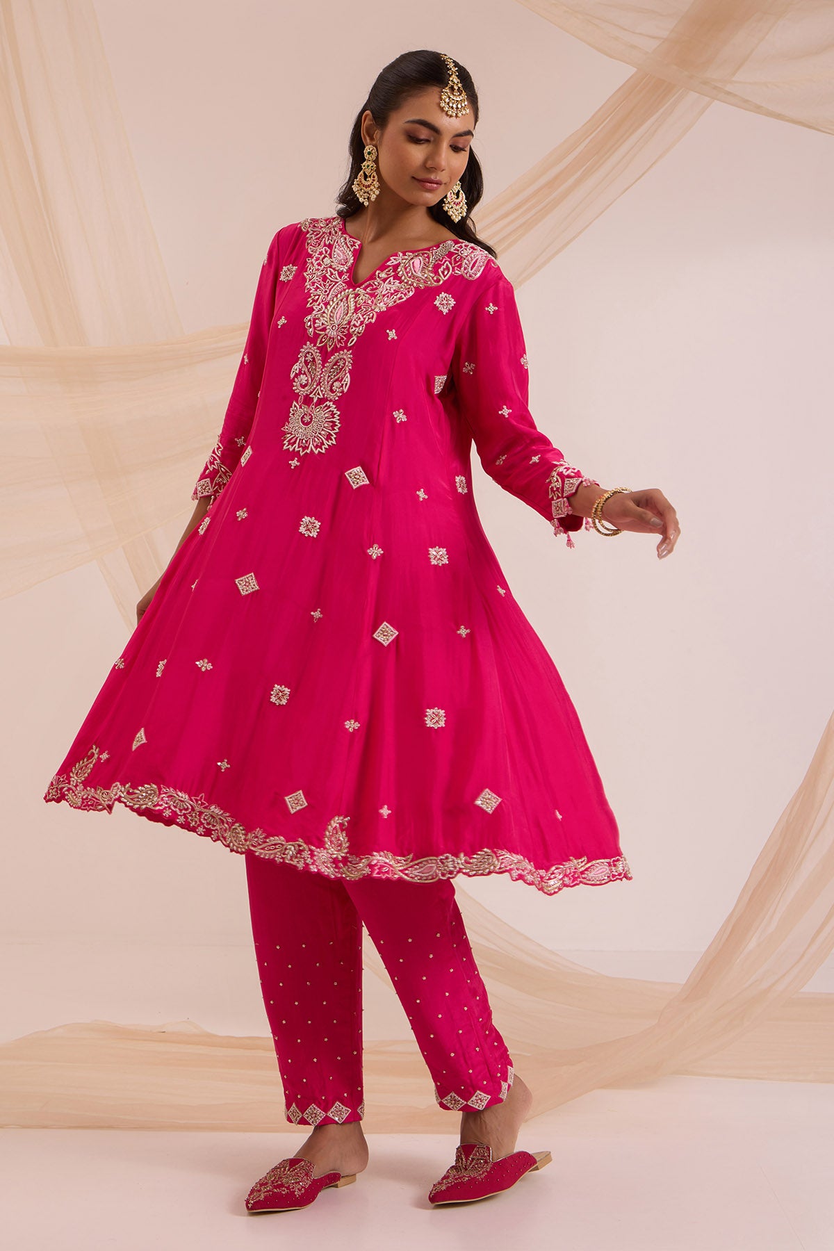 Fuchsia Floral A-Line Kurta Set