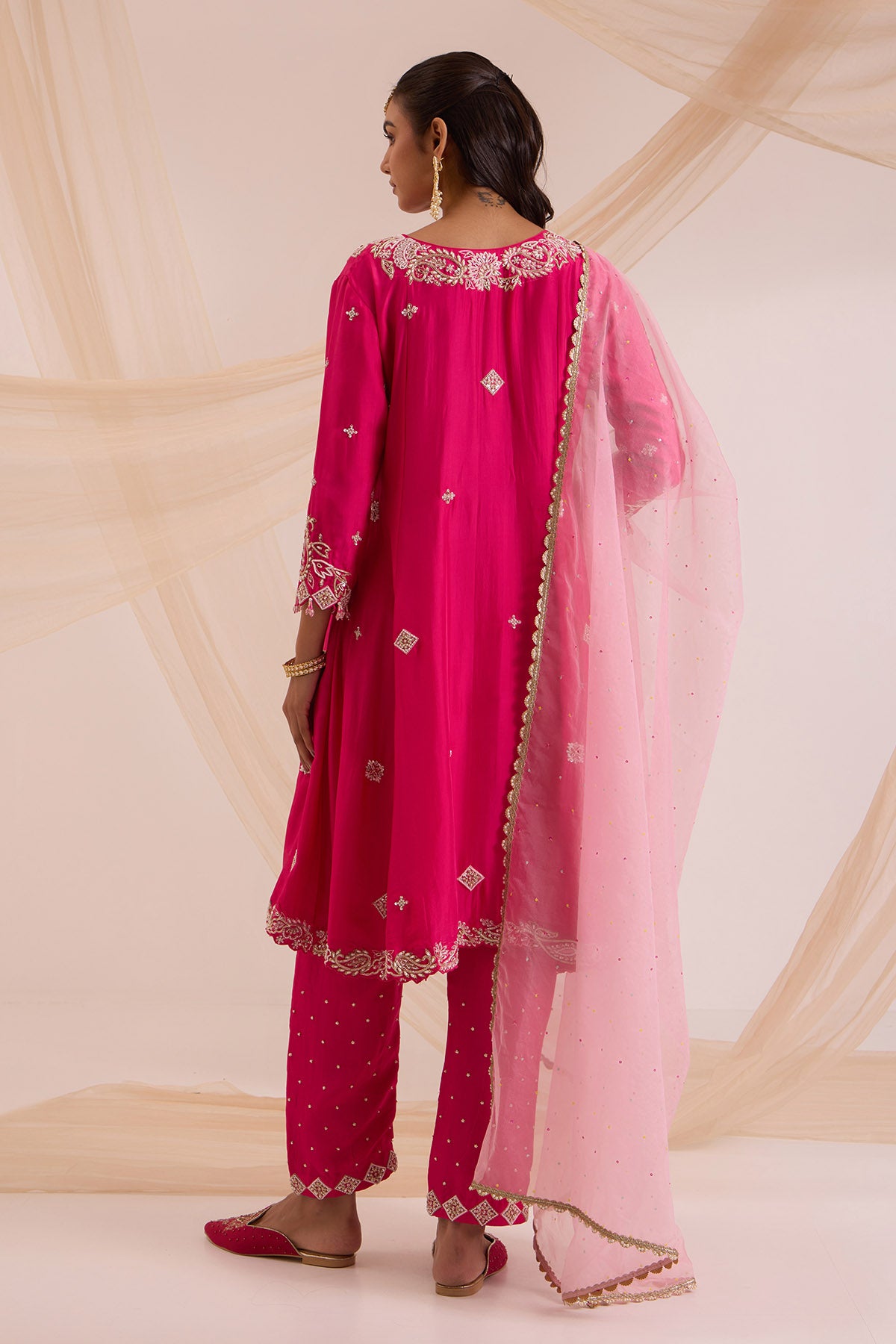 Fuchsia Floral A-Line Kurta Set