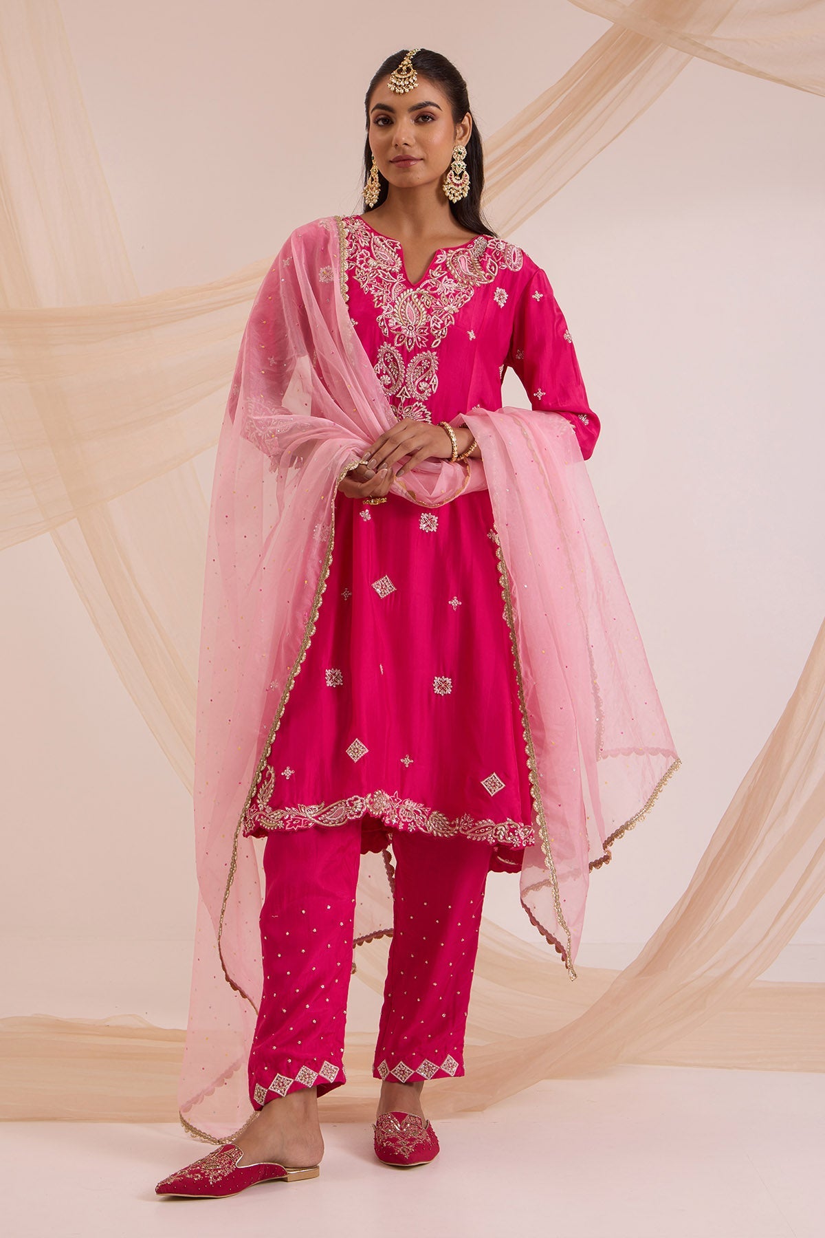 Buy Fuchsia Floral A-Line Kurta Set by Nitisha Kashyap for women online at ScrollnShops