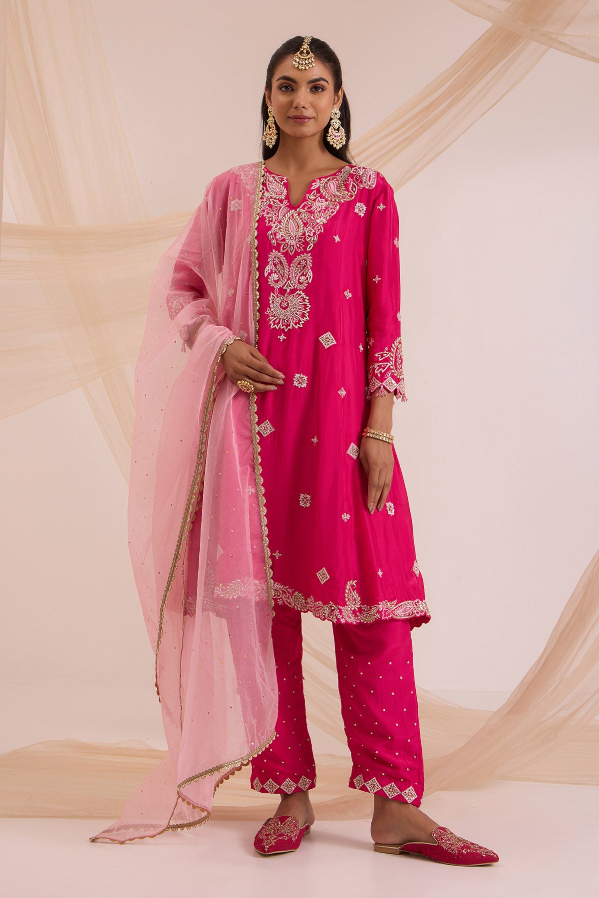 Fuchsia Floral A-Line Kurta Set