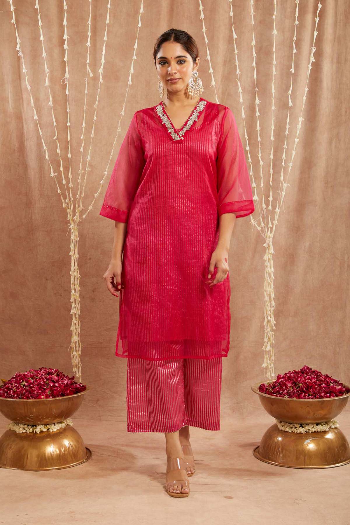 Buy Fuchsia Floral Kurta & Pants by Nero for women online at ScrollnShops