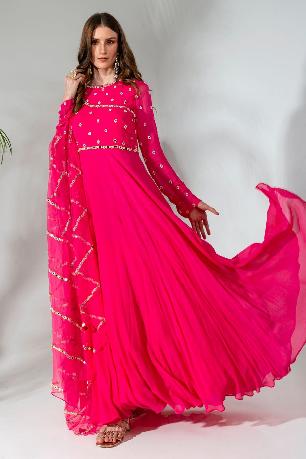 Designer Neha Khullar Fuchsia Georgette Anarkali Set for Women Online