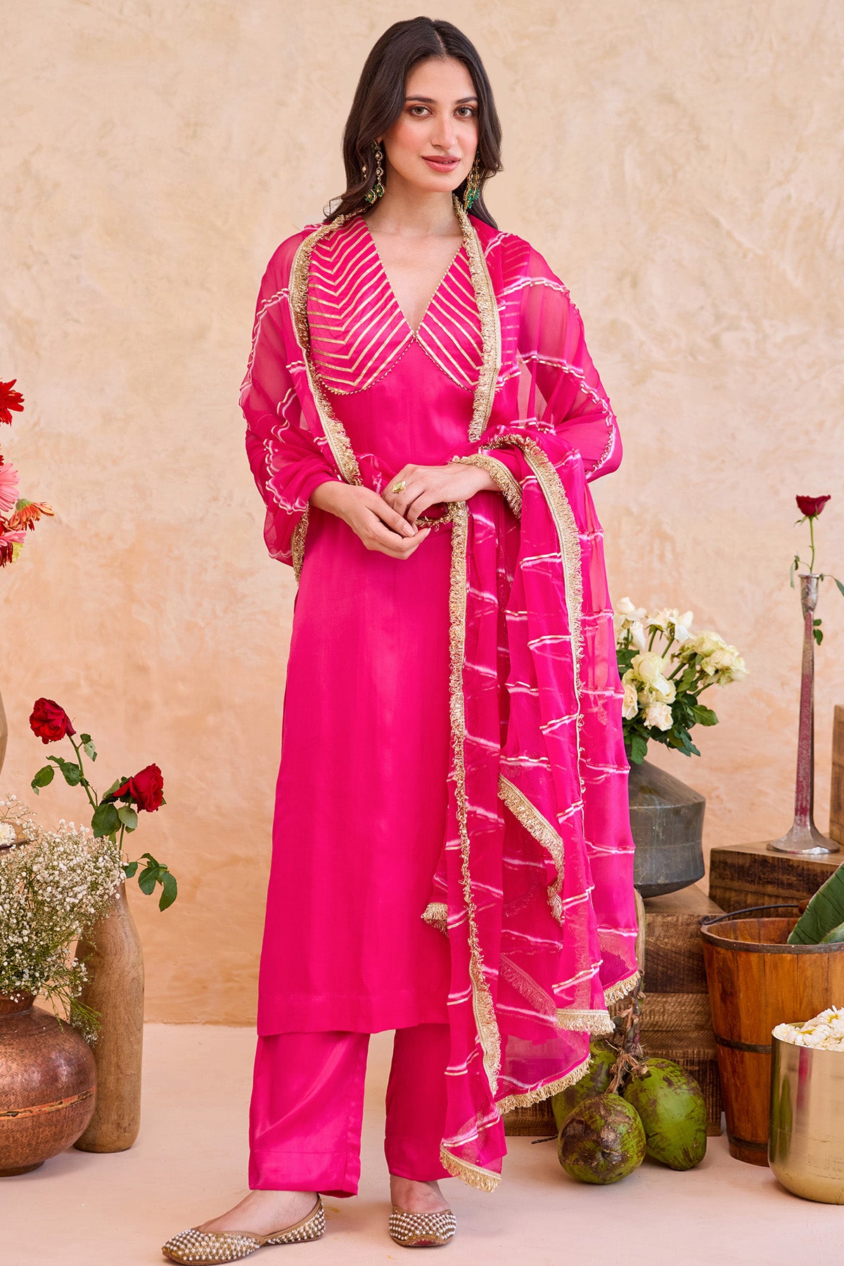 Fuchsia Gota Patti Kurta Set
