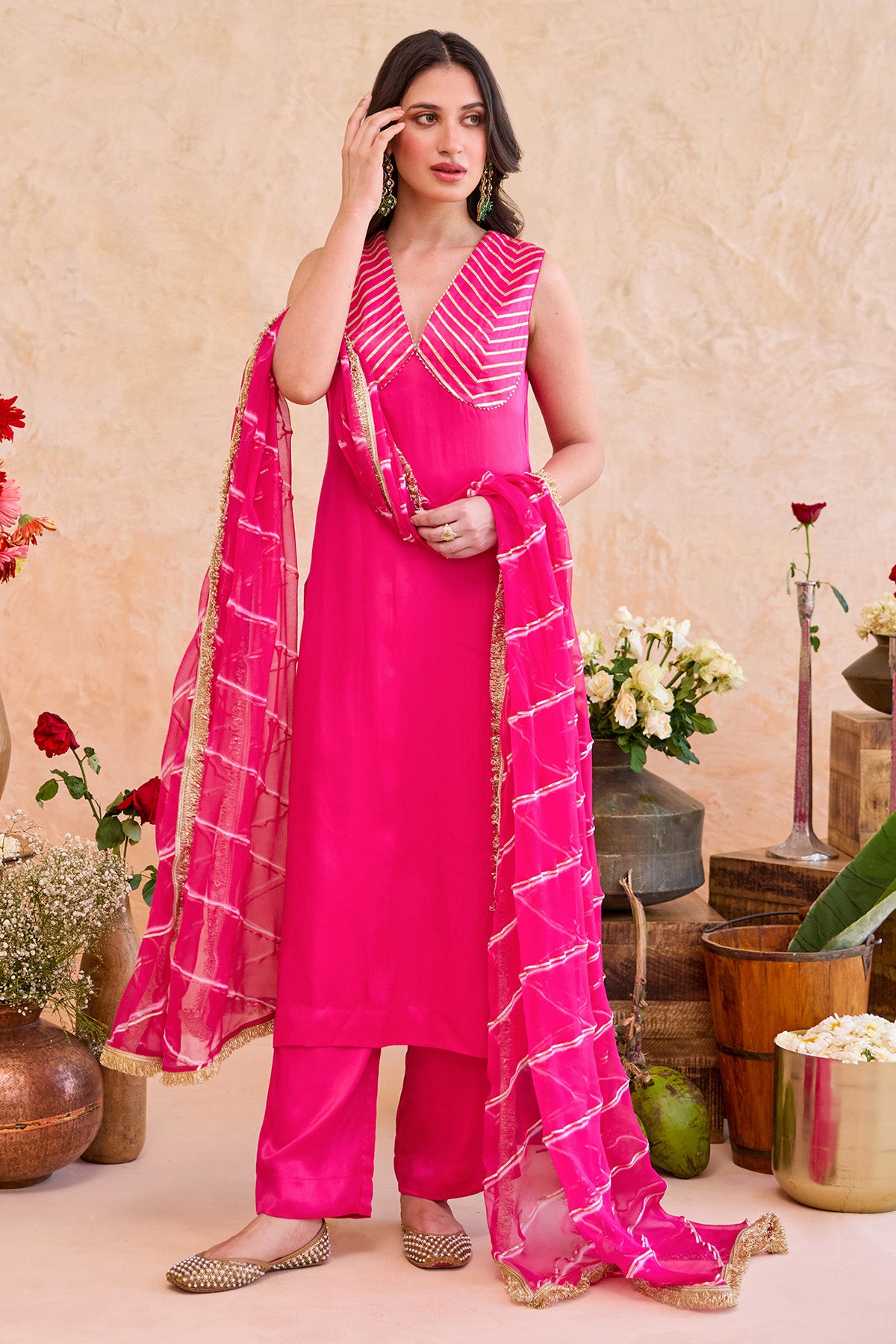 Fuchsia Gota Patti Kurta Set