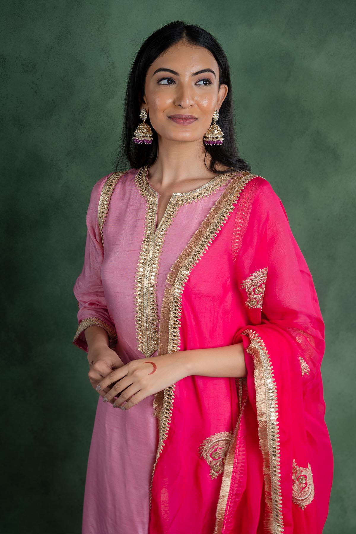 Fuchsia Lace Embellished Dupatta