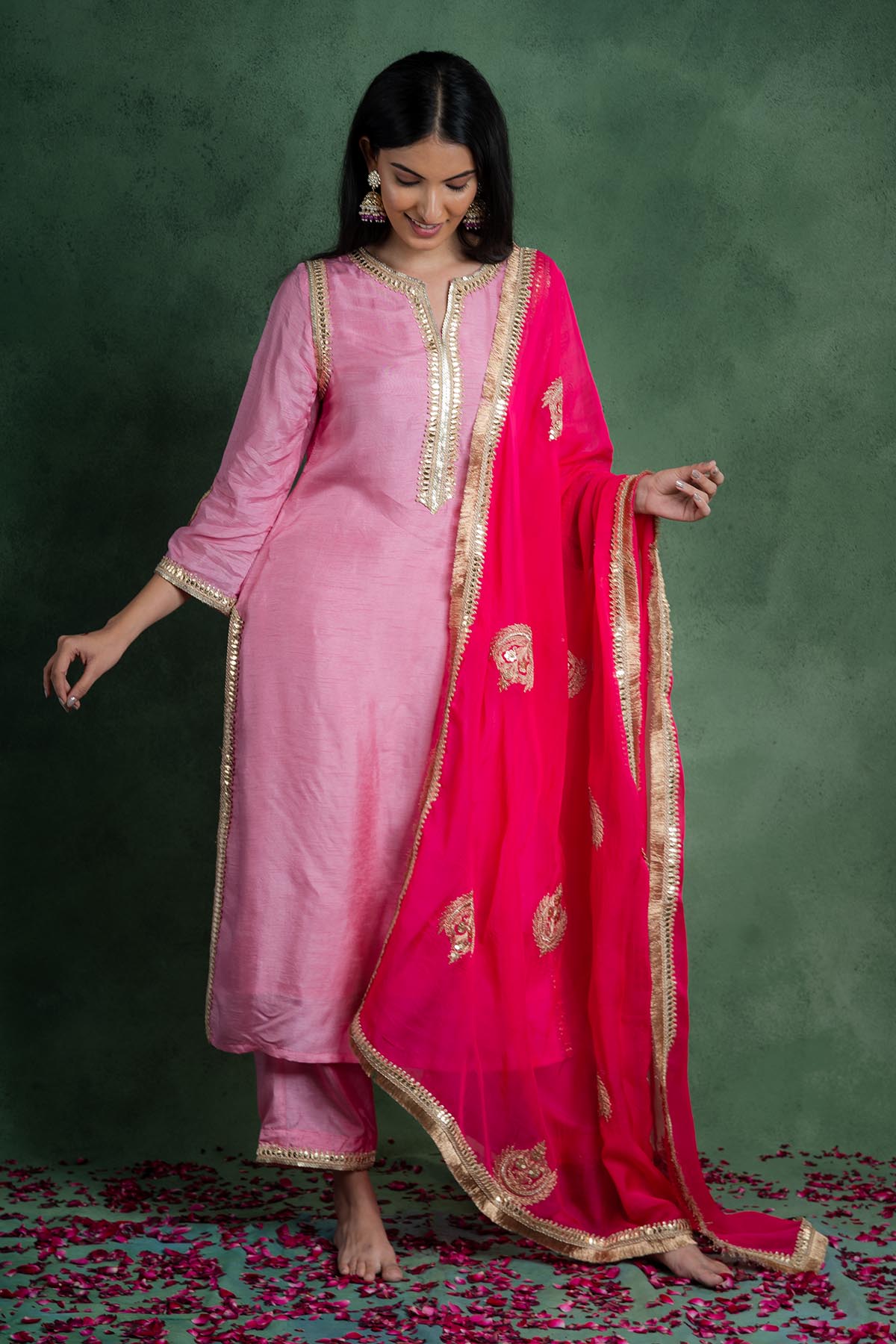 Buy Fuchsia Lace Embellished Dupatta by Shop Gulmohar for women online at ScrollnShops