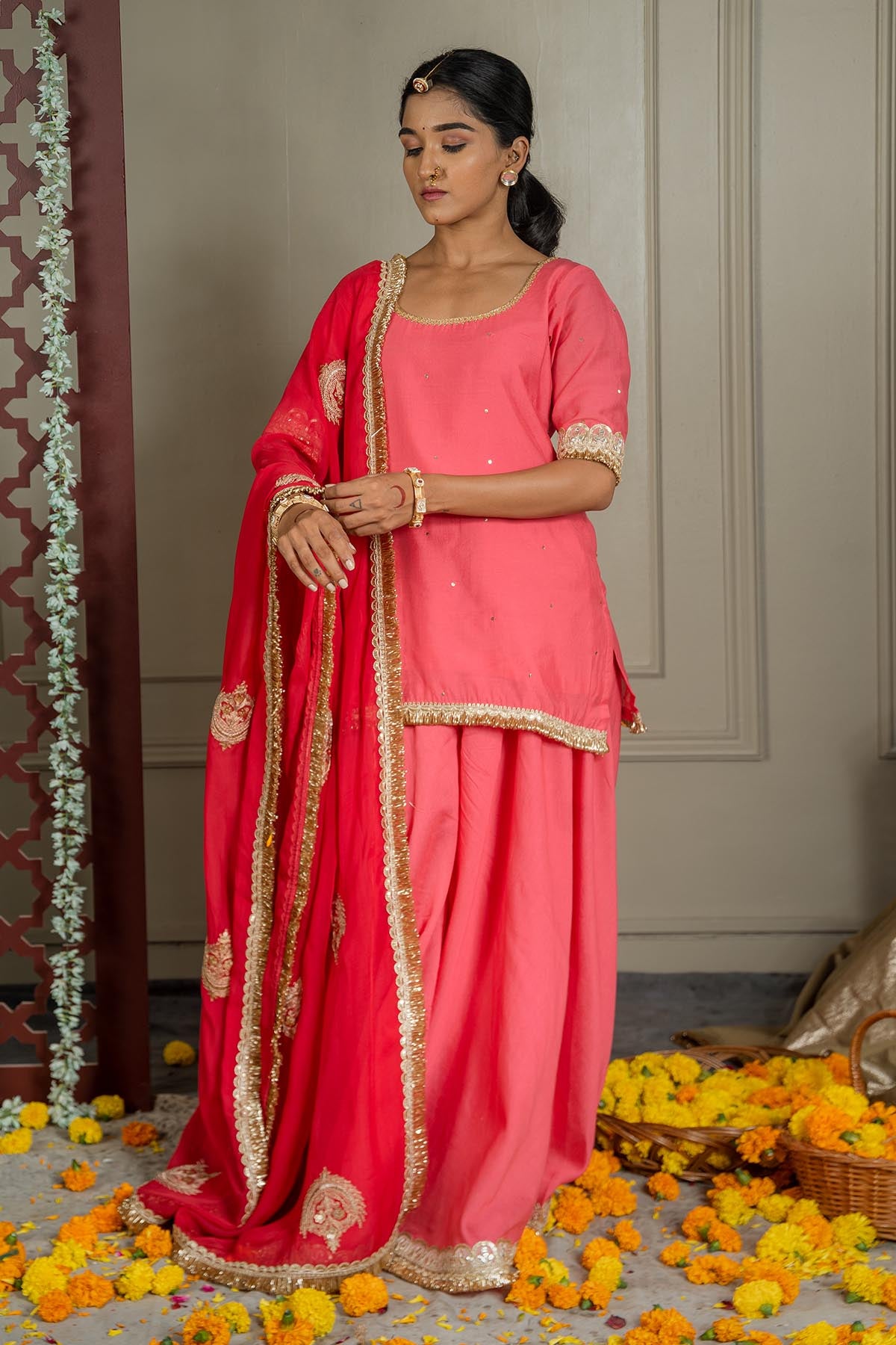 Fuchsia Lacework Sharara Set