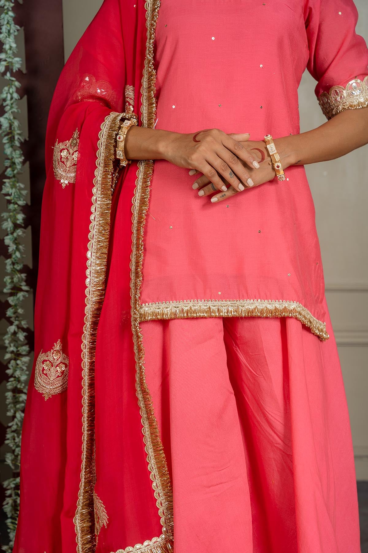 Fuchsia Lacework Sharara Set