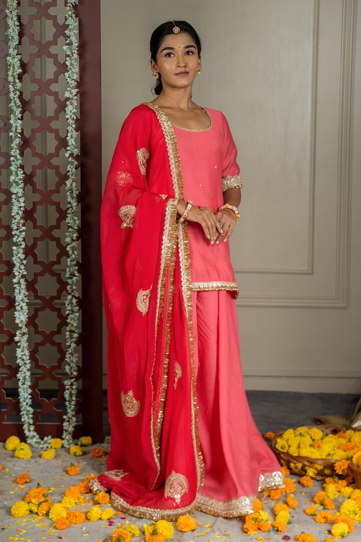 Fuchsia Lacework Sharara Set