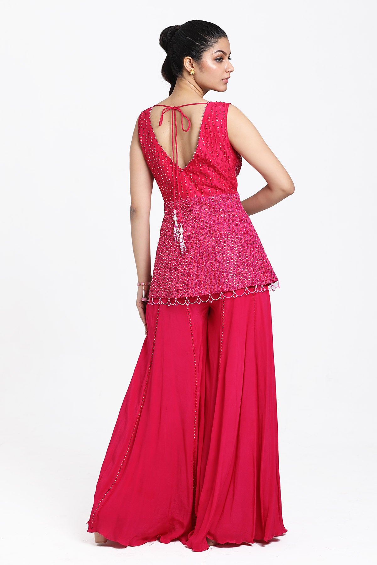 Fuchsia Mirror Work Sharara Set