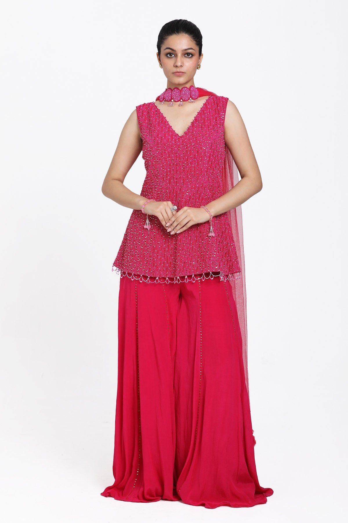 Buy Fuchsia Mirror Work Sharara Set by Nitisha Kashyapi for women online at ScrollnShops
