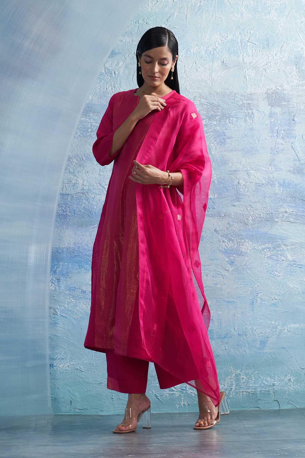Fuchsia Notch Neck Kurta Set
