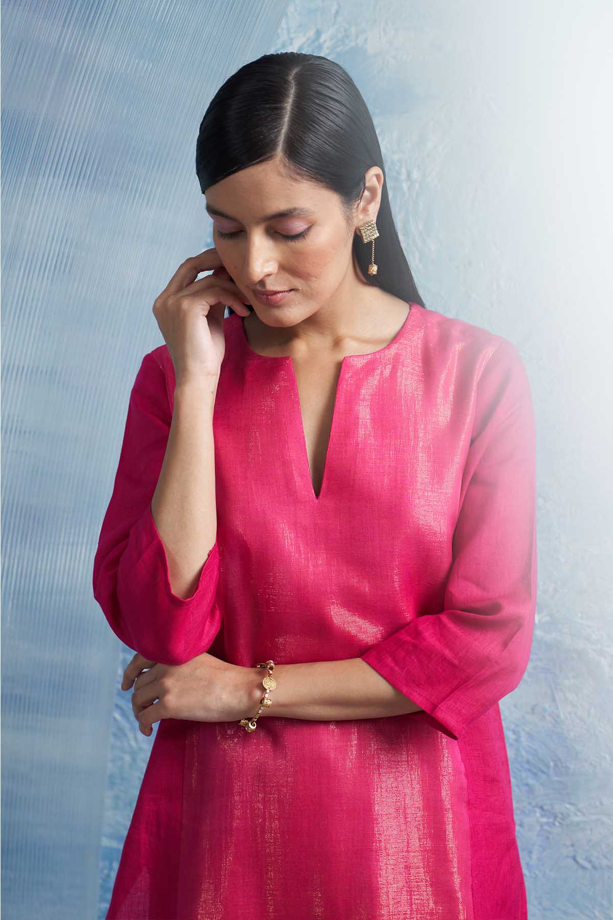 Fuchsia Notch Neck Kurta Set