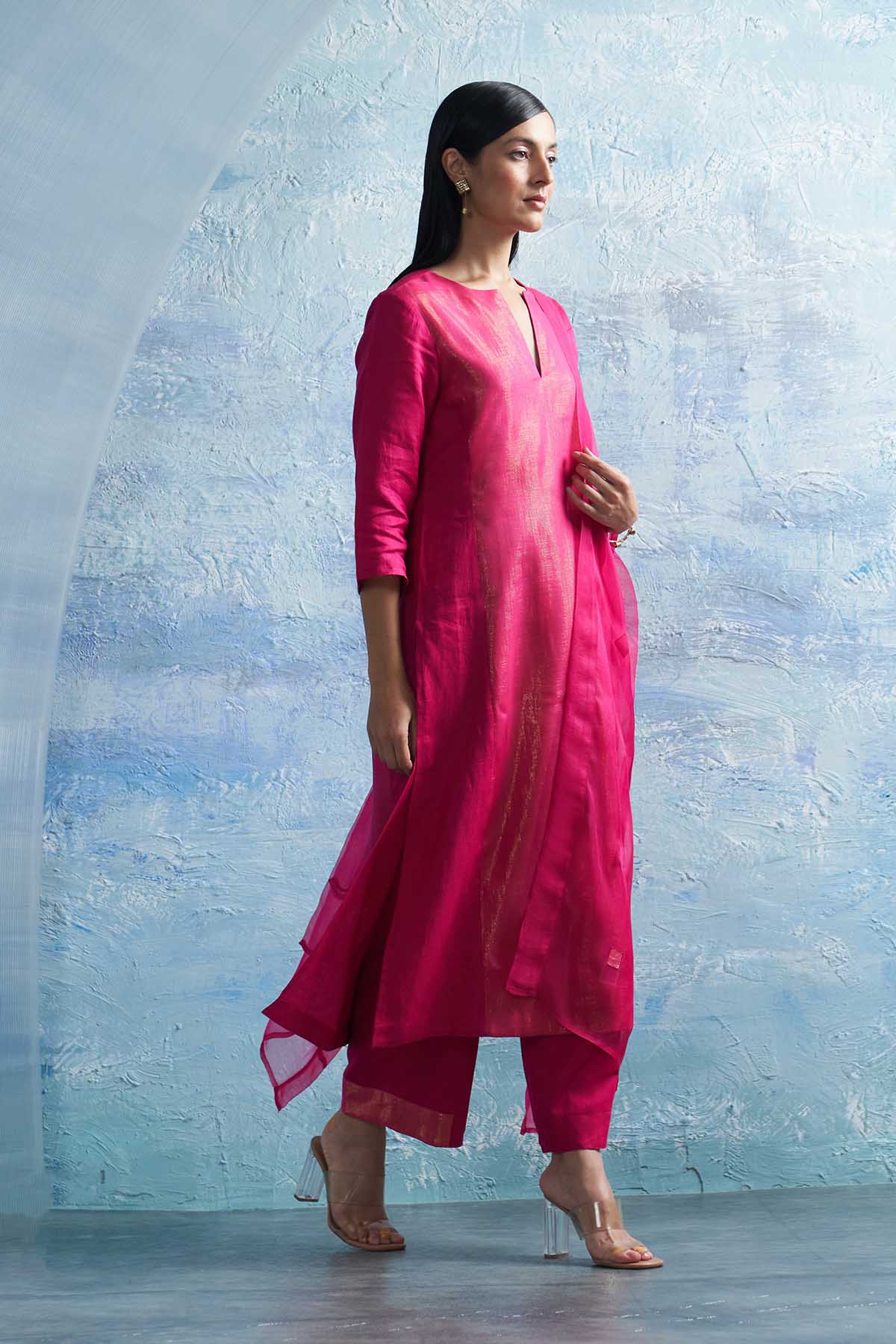 Fuchsia Notch Neck Kurta Set