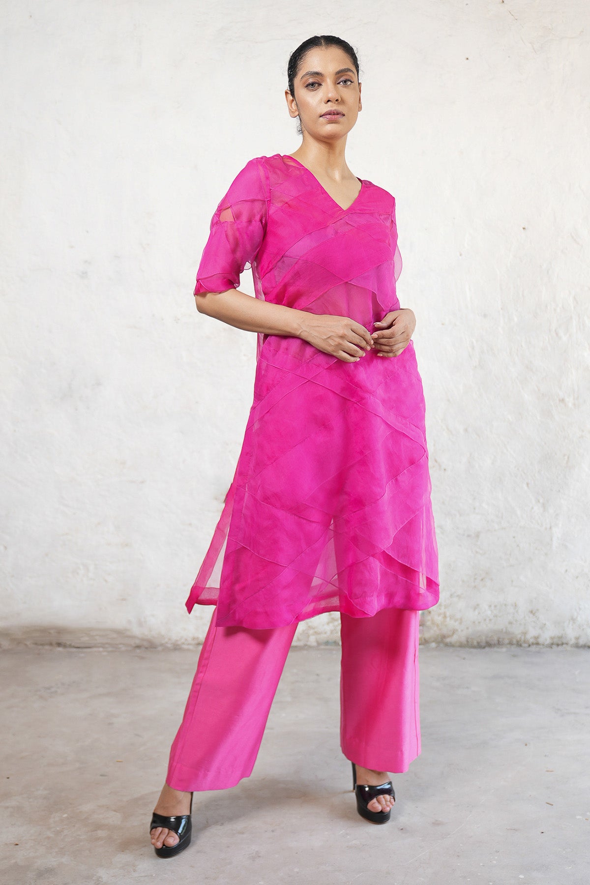 Buy Fuchsia Pink A-Line Kurta Set by Saksham Neharicka for women online at ScrollnShops