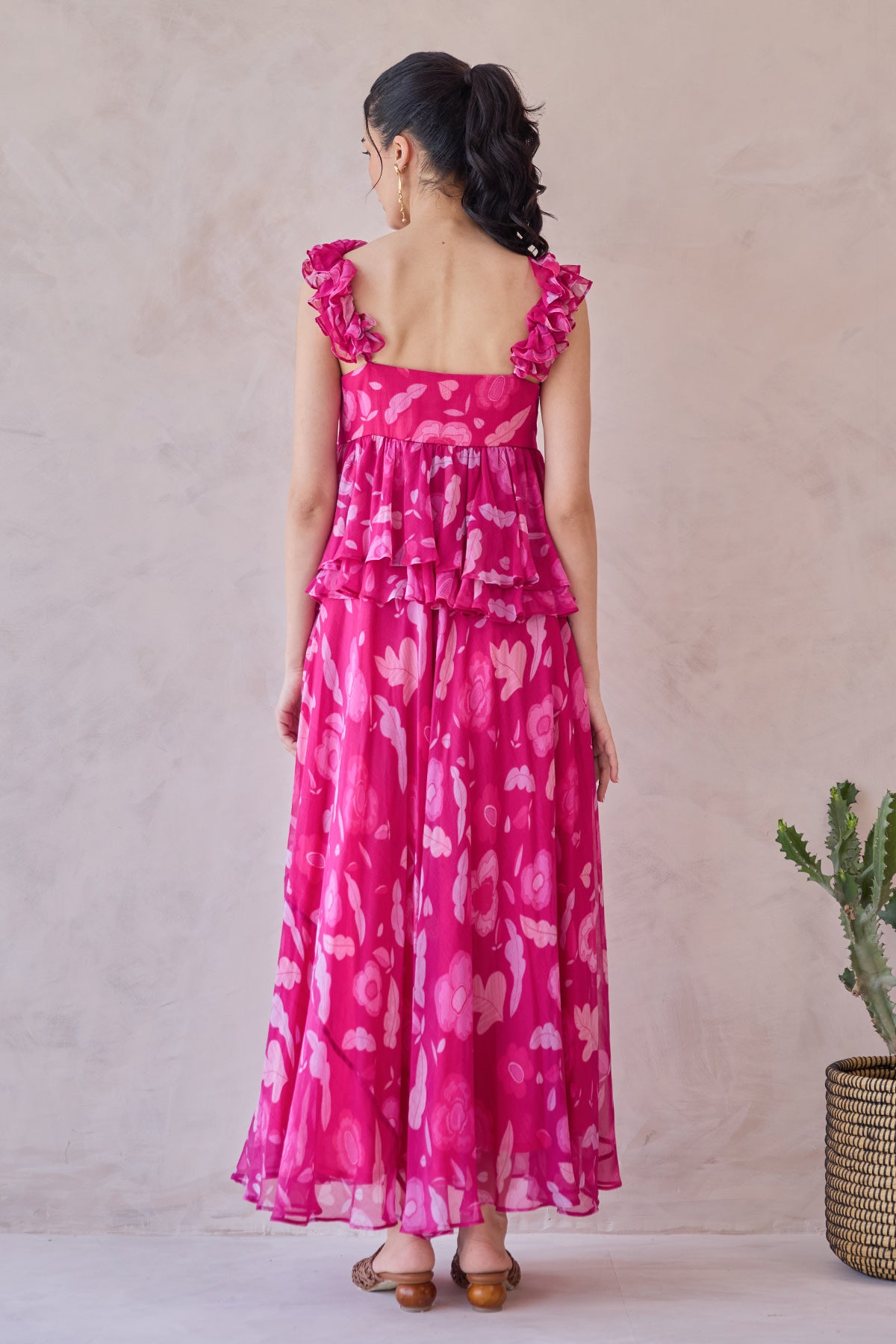 Fuchsia Pink Chiffon Print Dress