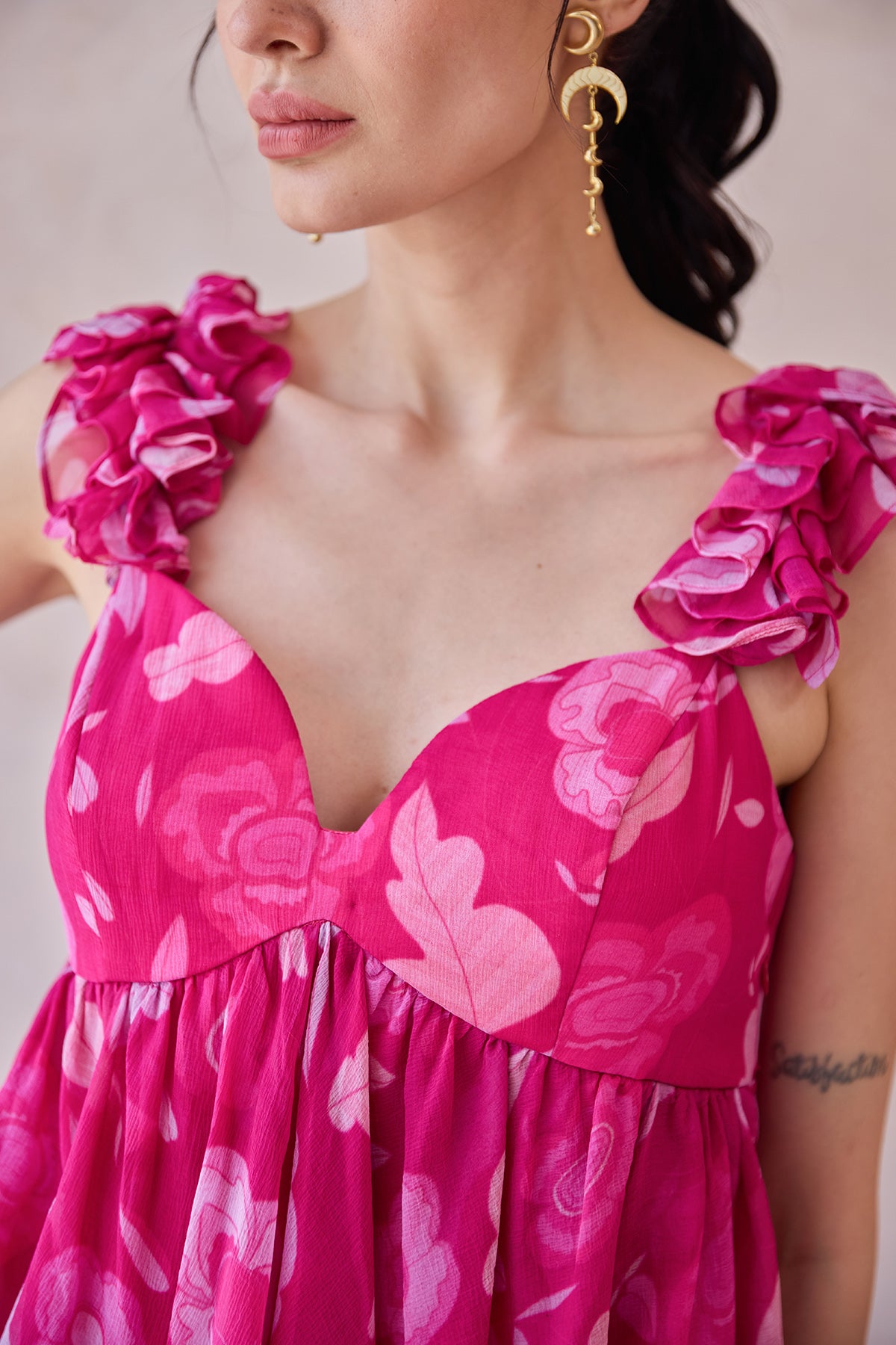 Fuchsia Pink Chiffon Print Dress