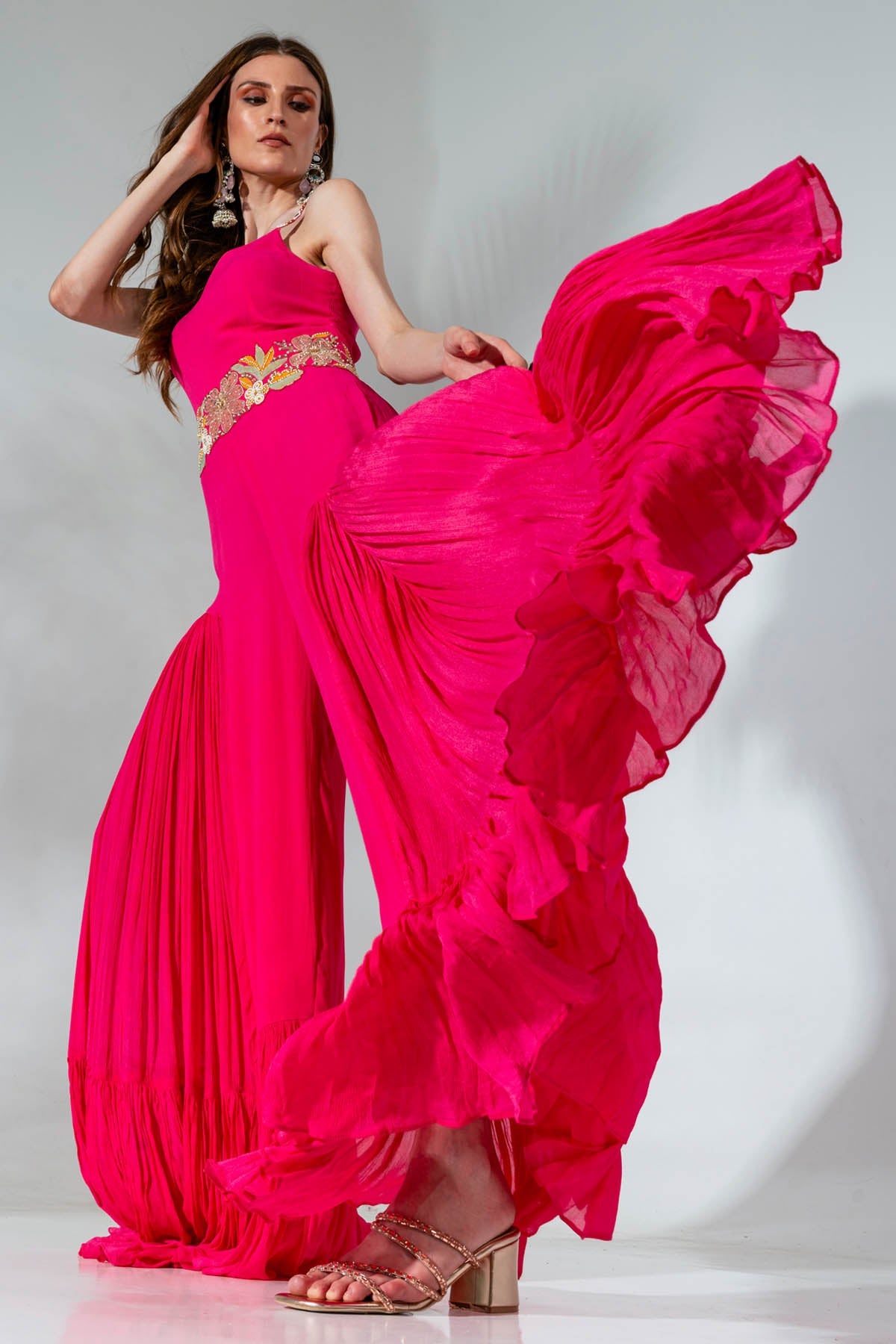 Designer Neha Khullar Fuchsia Pink Georgette Jumpsuit for Women Online