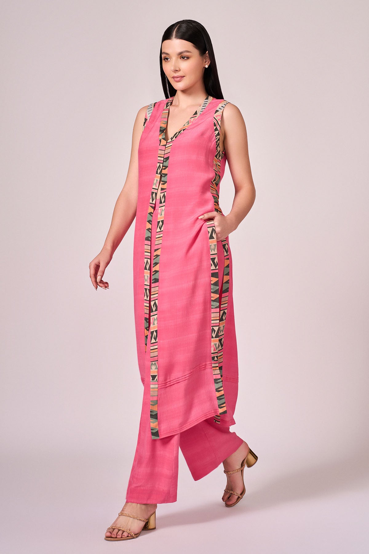 Fuchsia Pink Slit Kurta & Pants