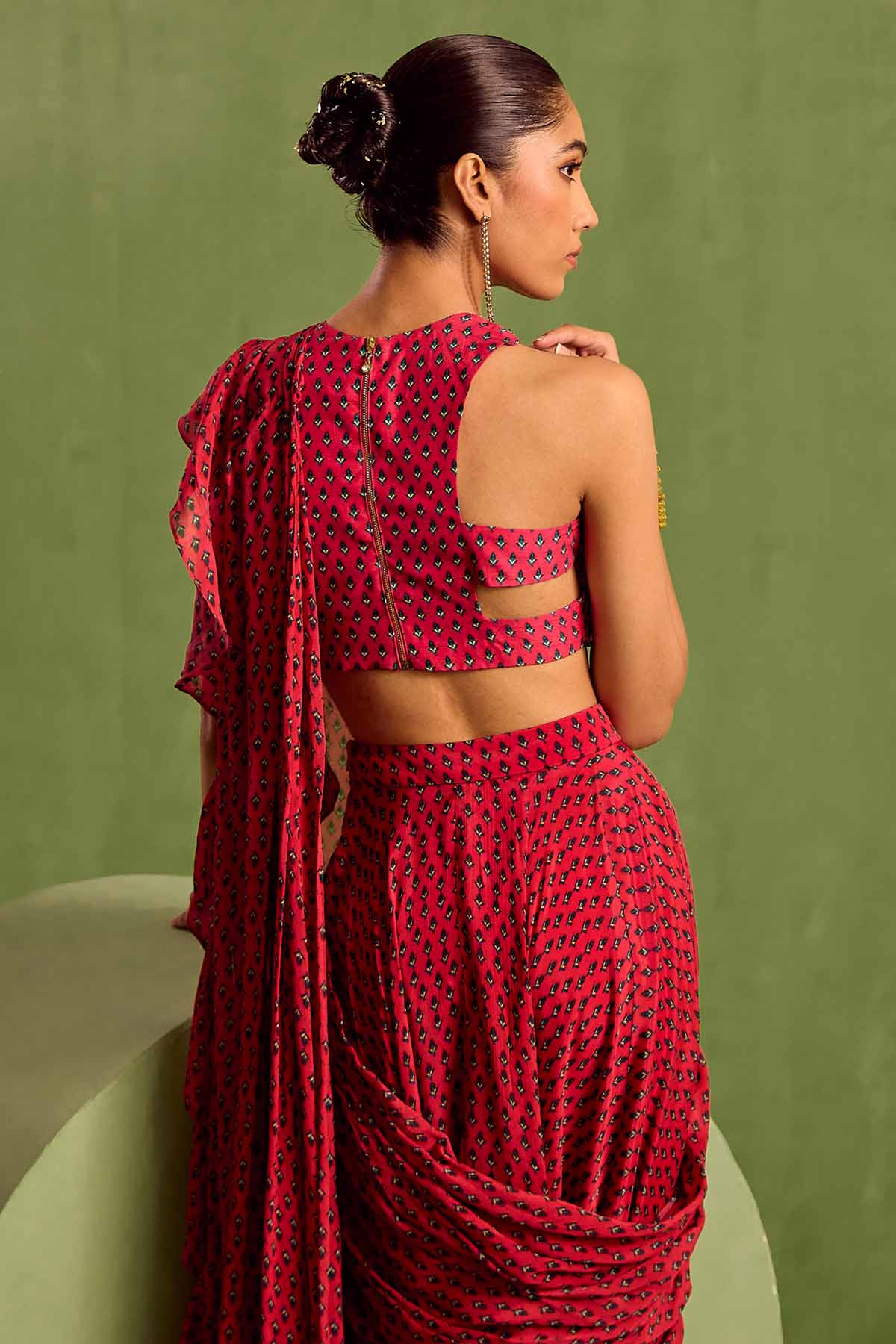 Fuchsia Print Pre-Draped Saree