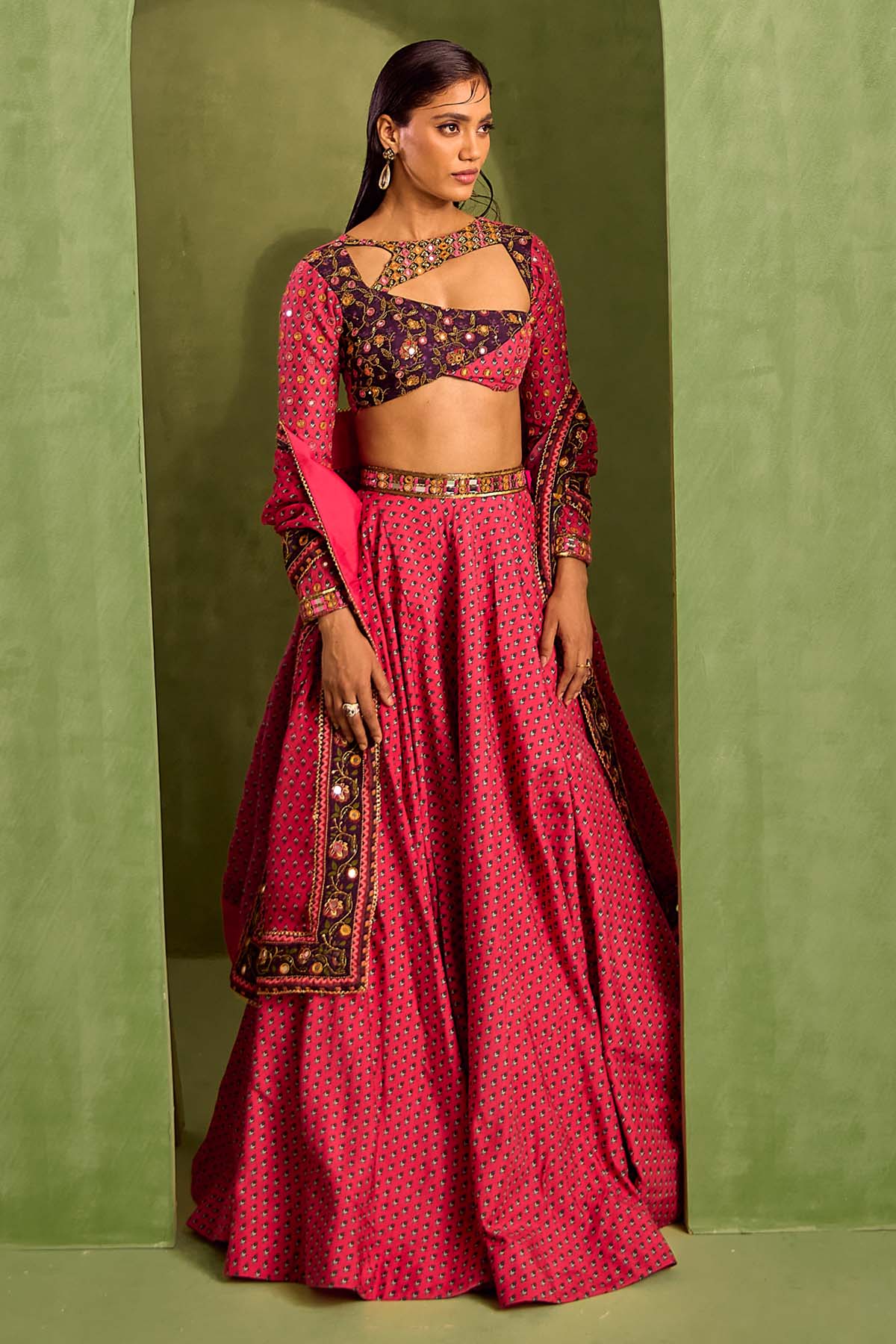Designer Neha Khullar Fuchsia Printed Lehenga Set for Women Online