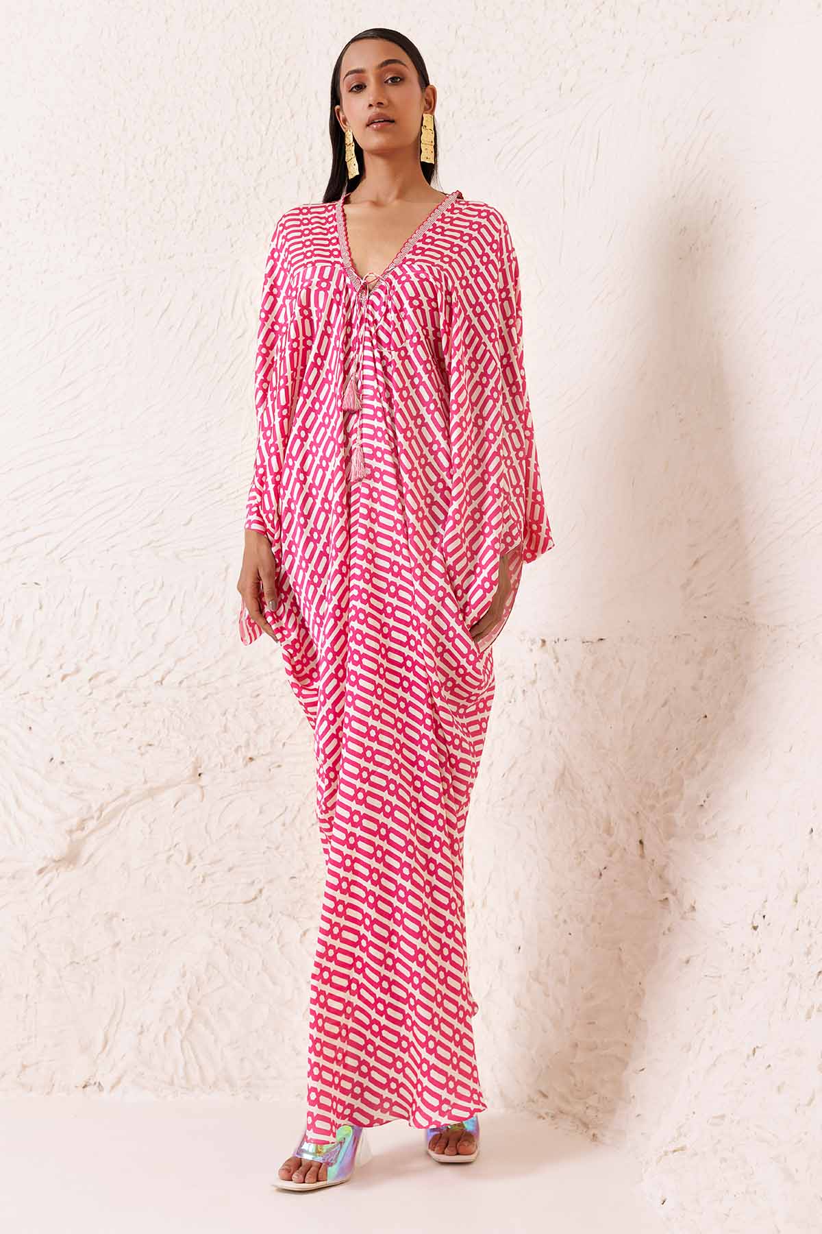 Chhaya Mehrotra Fuchsia Printed Long Kaftan for women online at ScrollnShops