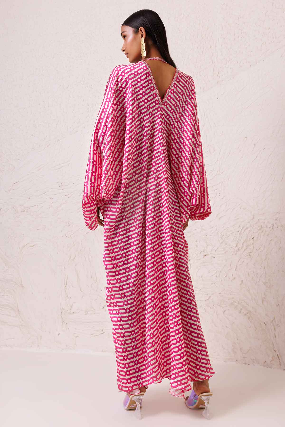 Fuchsia Printed Long Kaftan