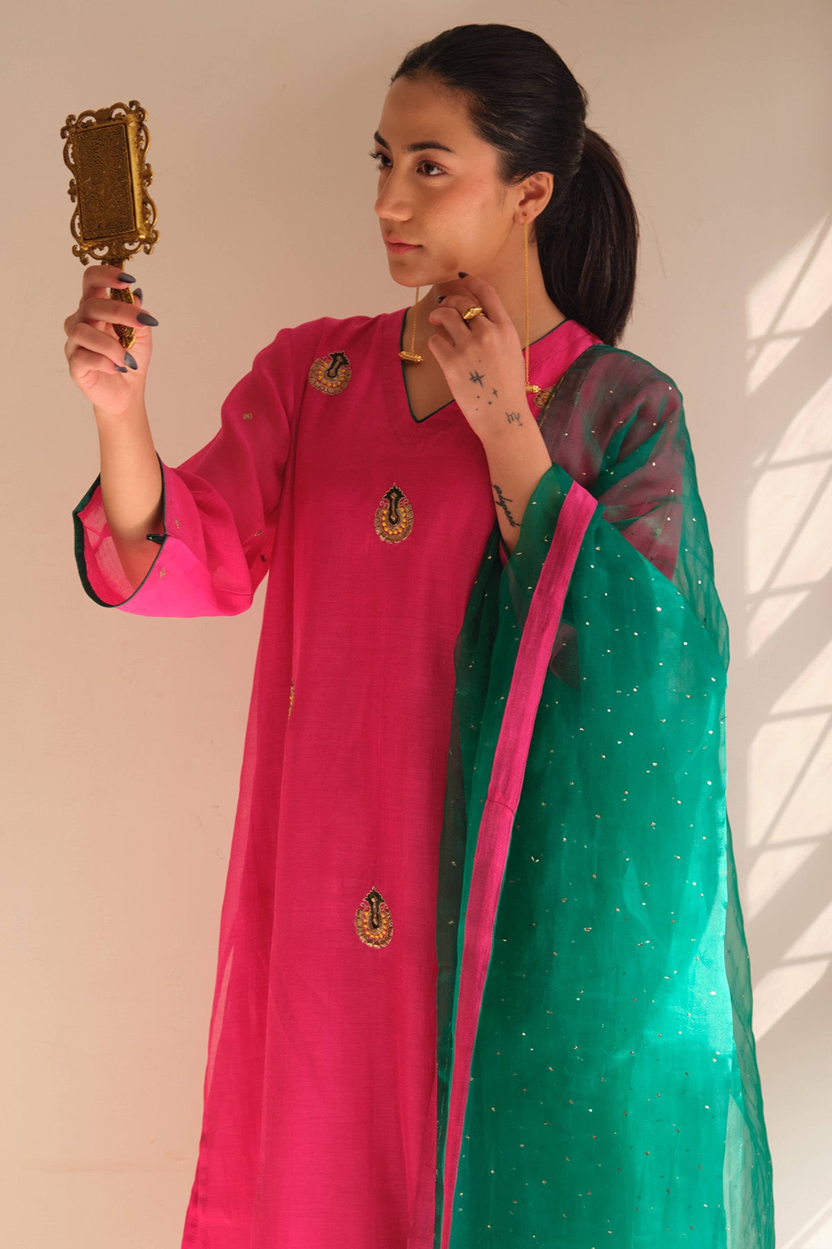 Fuchsia Resham & Zari Kurta Set