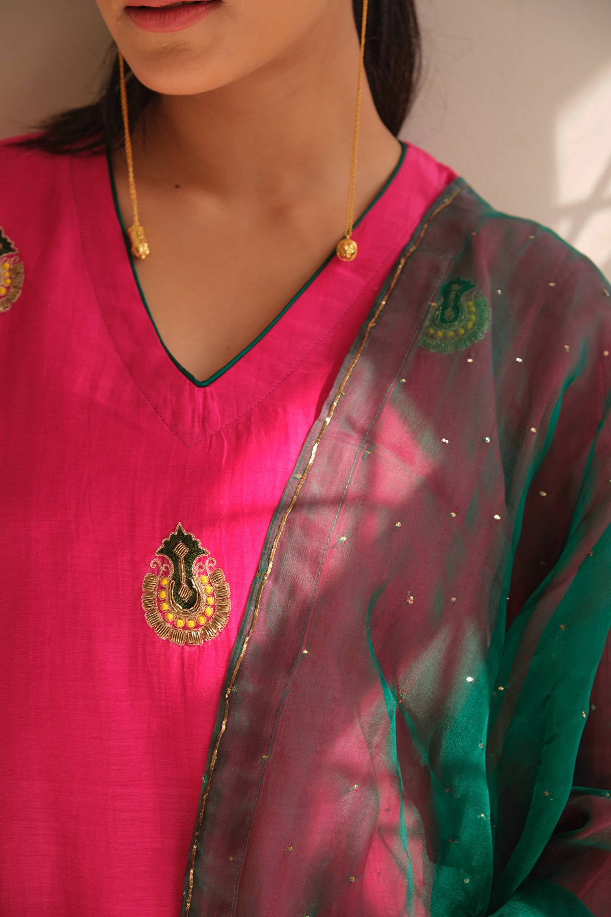 Fuchsia Resham & Zari Kurta Set
