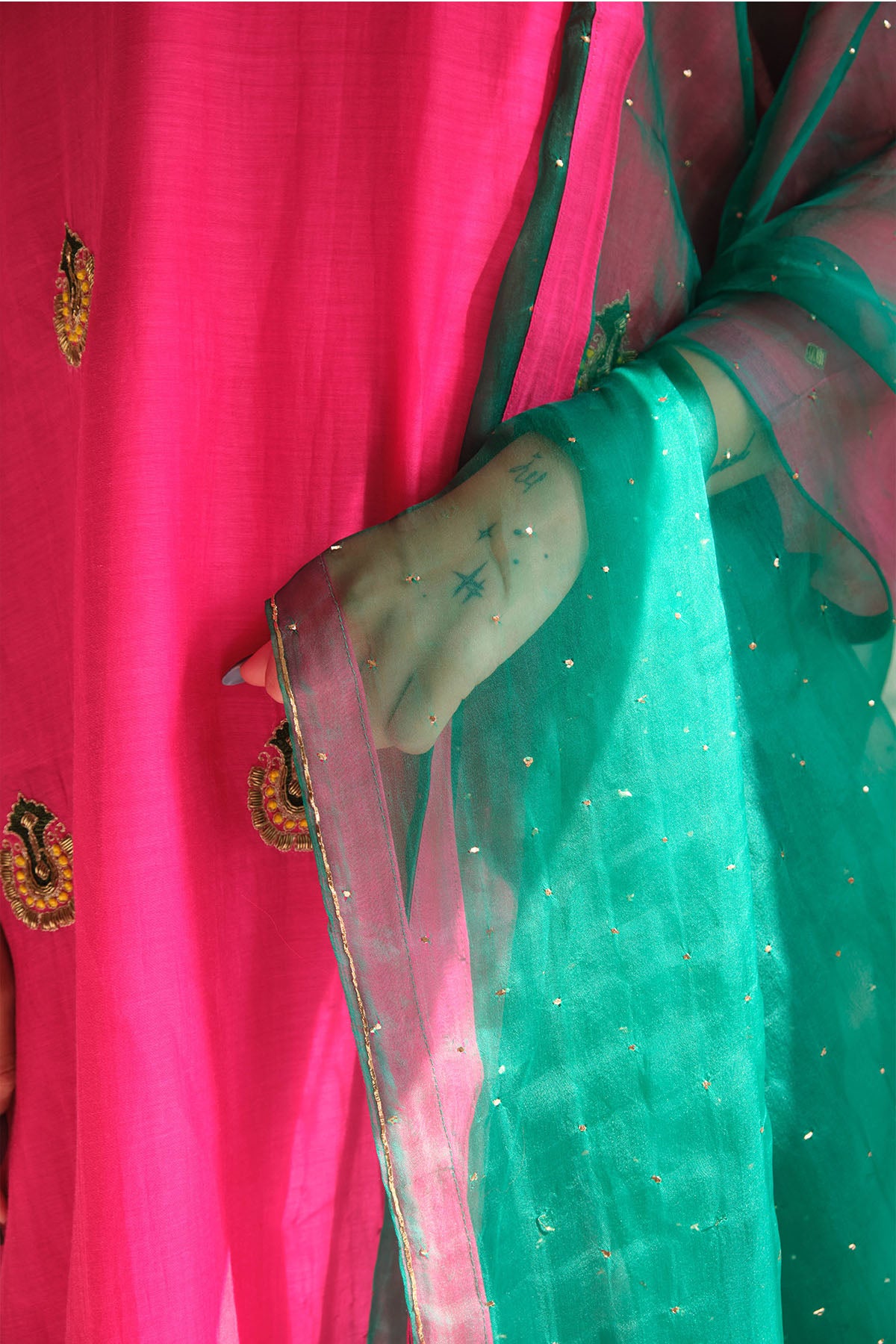 Fuchsia Resham & Zari Kurta Set