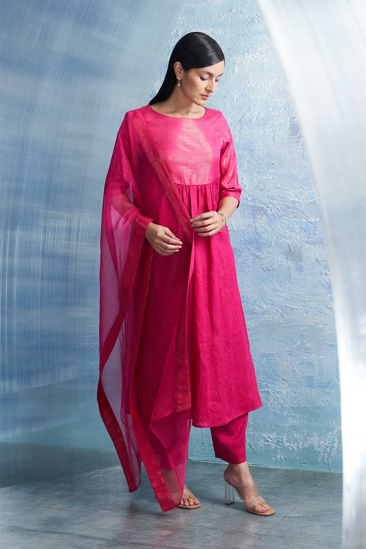 Buy Fuchsia Round Neck Kurta Set by Charkhee for women online at ScrollnShops