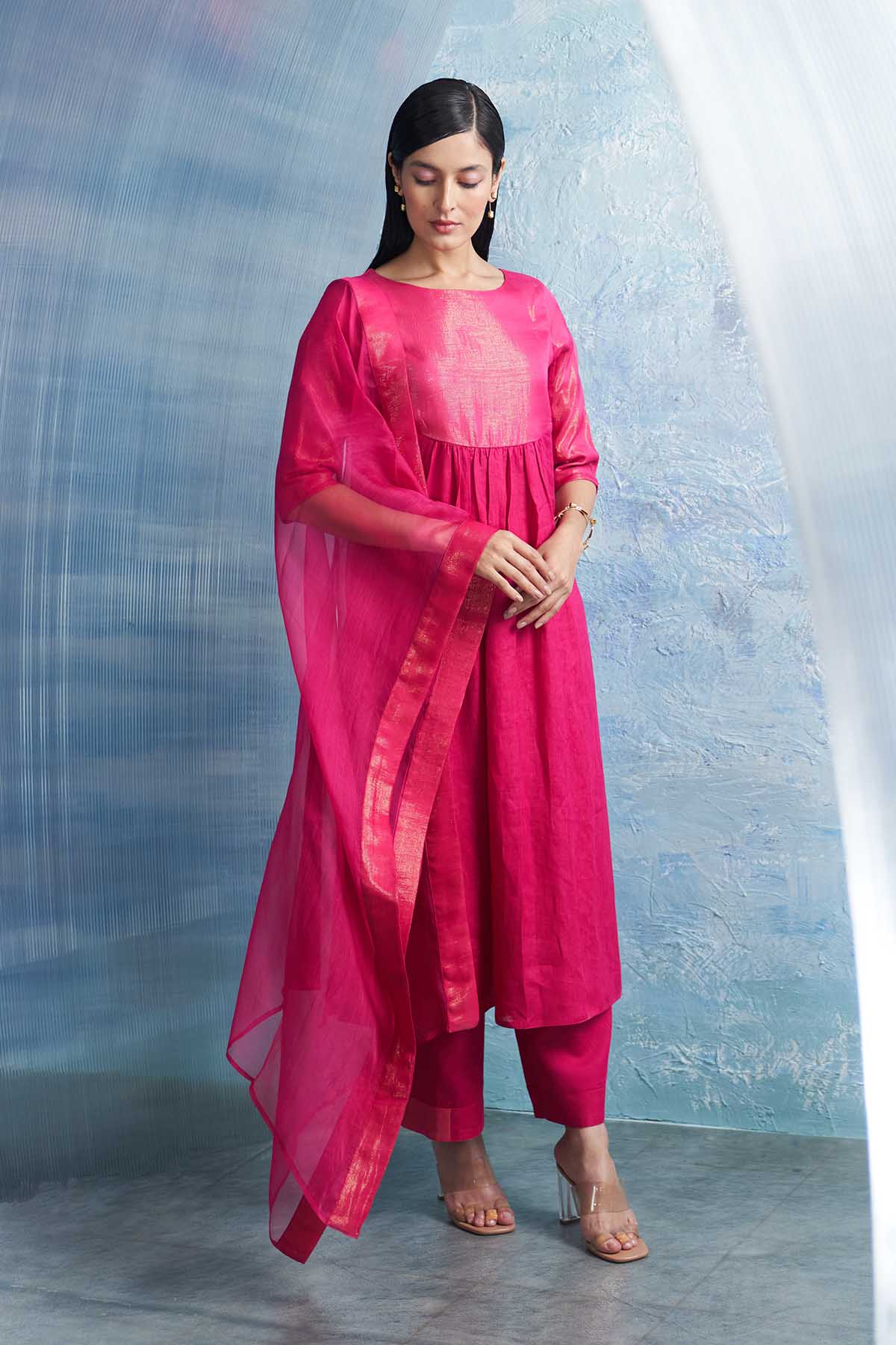 Fuchsia Round Neck Kurta Set