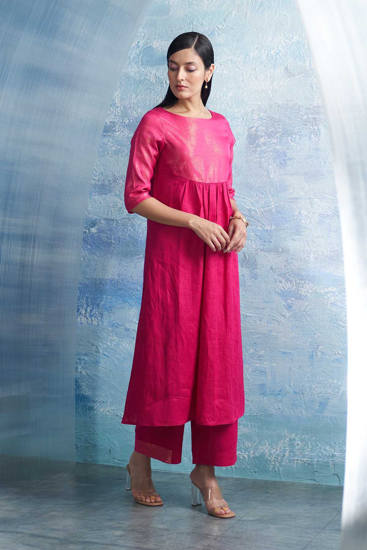 Fuchsia Round Neck Kurta Set