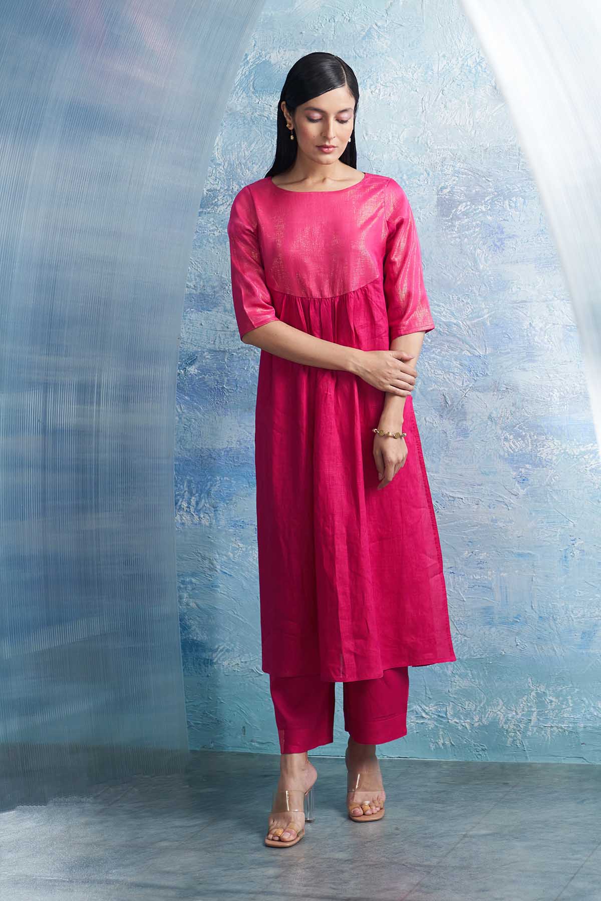 Fuchsia Round Neck Kurta Set