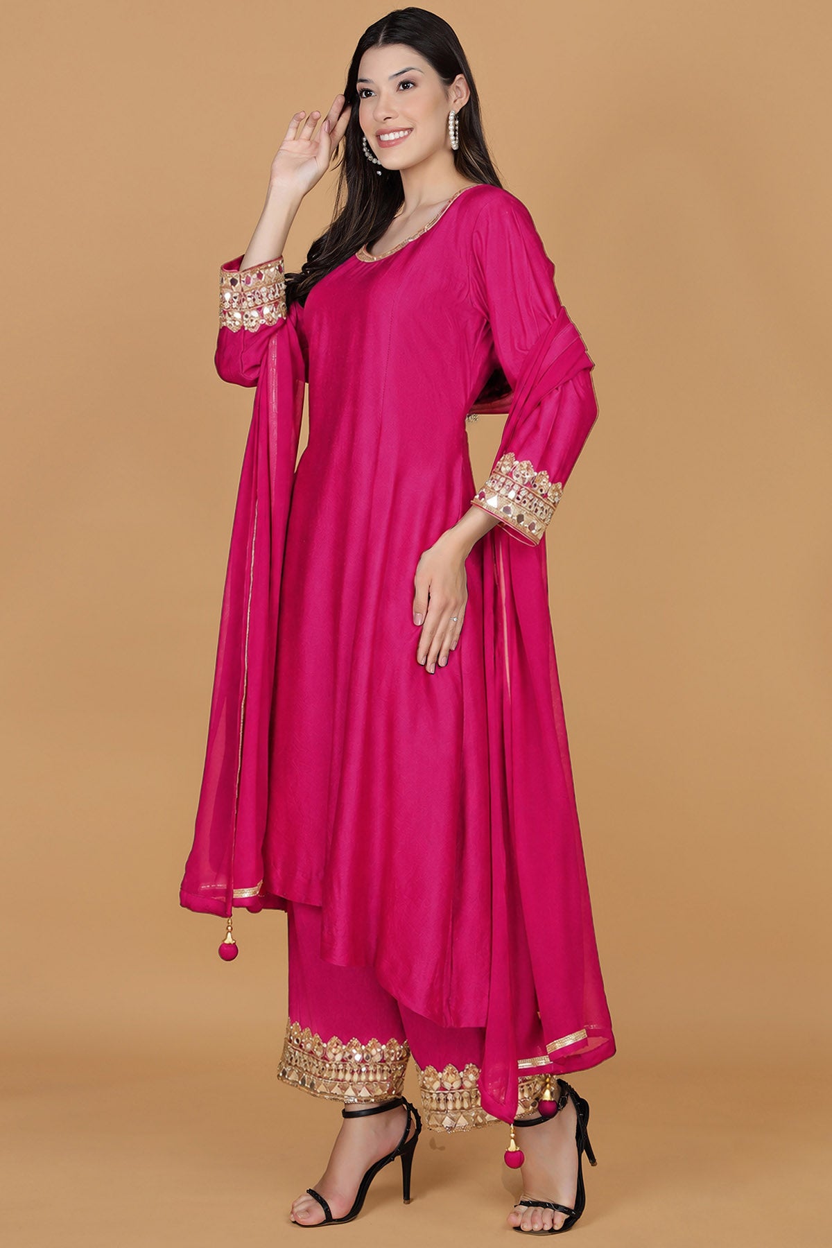 Fuchsia Self Katan Kurta Set