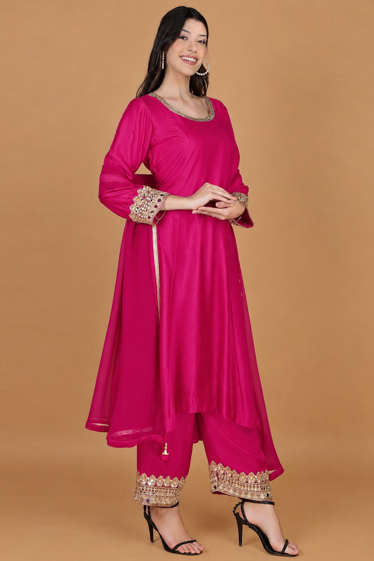 Fuchsia Self Katan Kurta Set