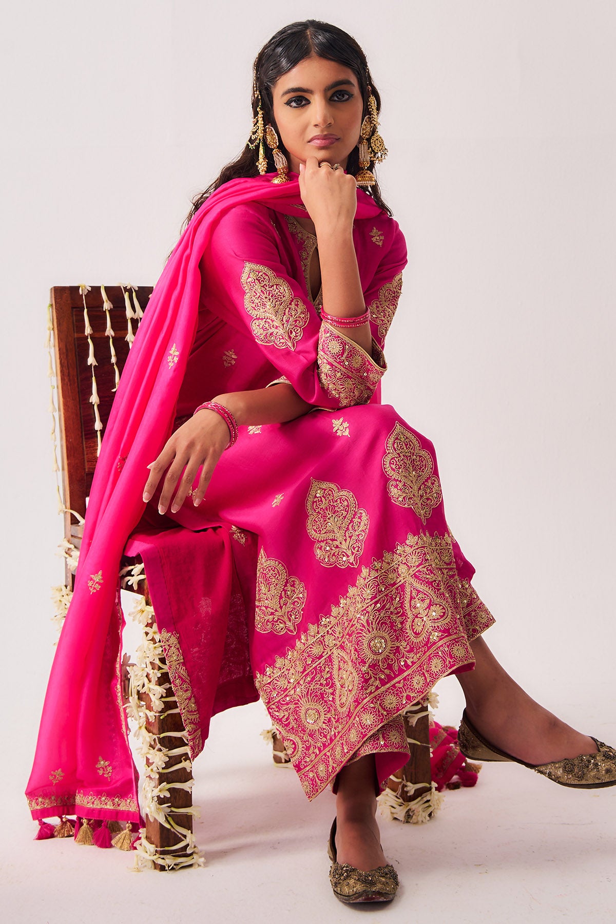 Fuchsia Sequins Kurta & Pants